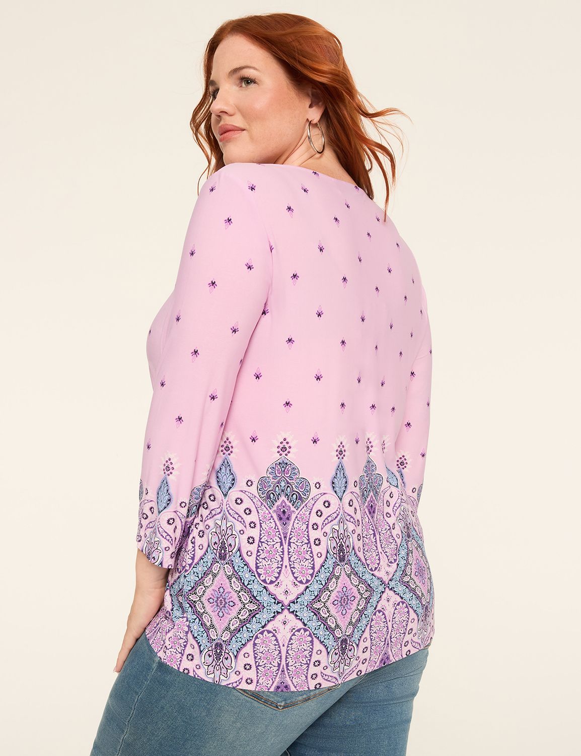 Swing 3/4-Sleeve Pleat-Front Top