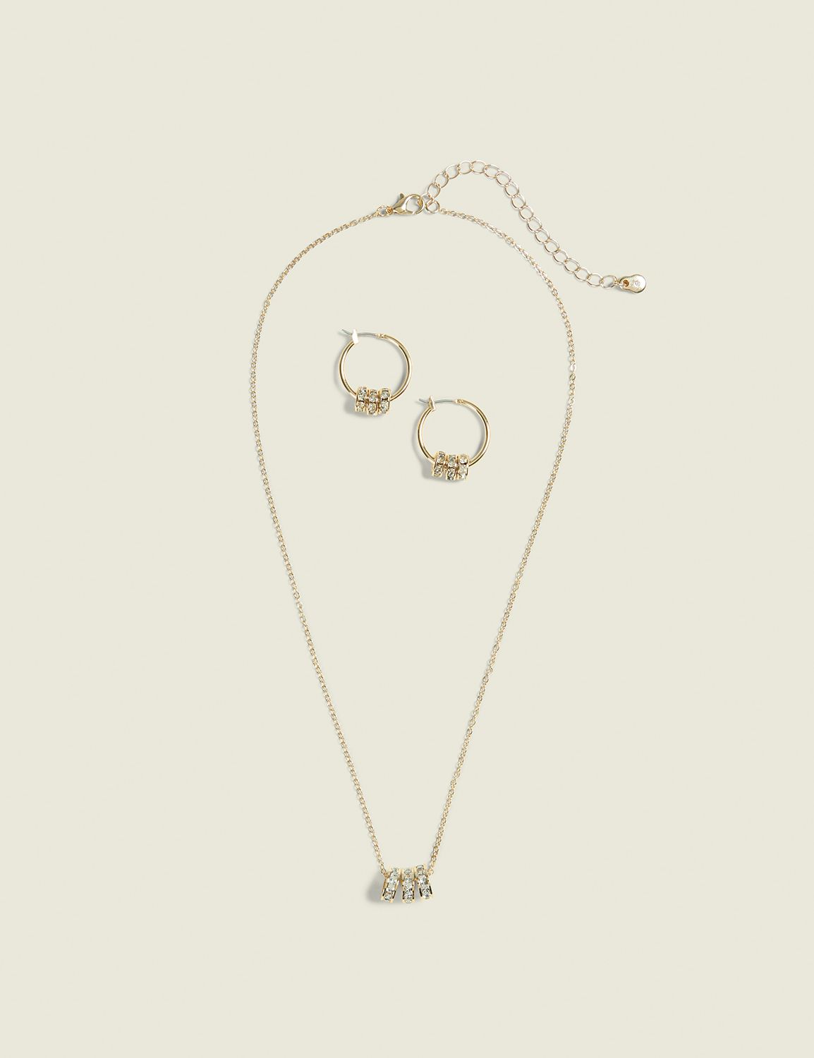 Goldtone Pave Circle Necklace & Earring Set