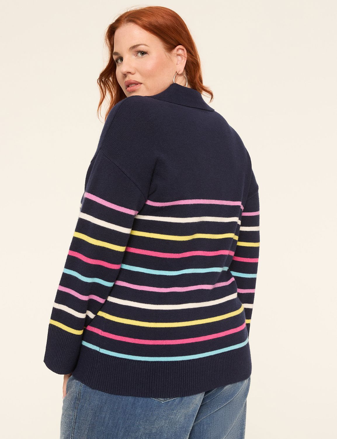 Long-Sleeve V-Neck Collar Sweater