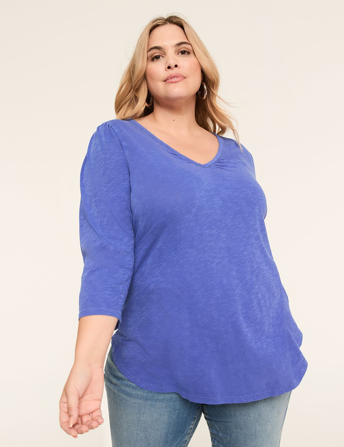 3/4-Sleeve Ruched V-Neck Top