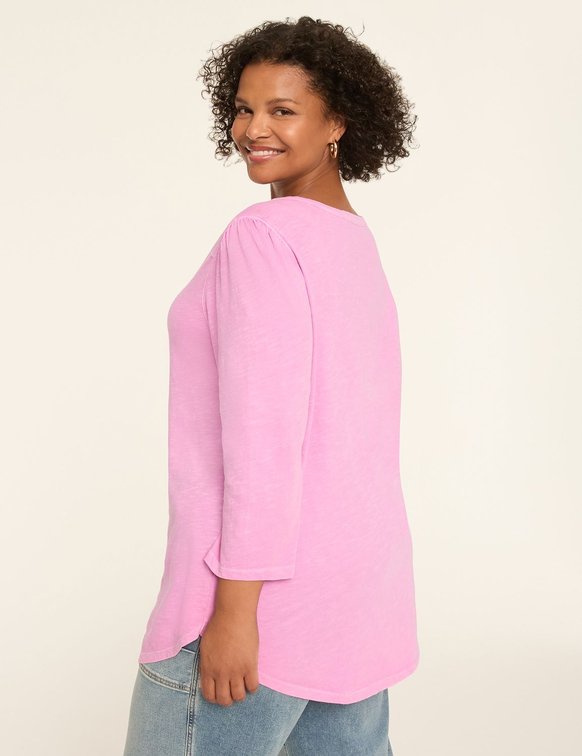 3/4-Sleeve Ruched V-Neck Top