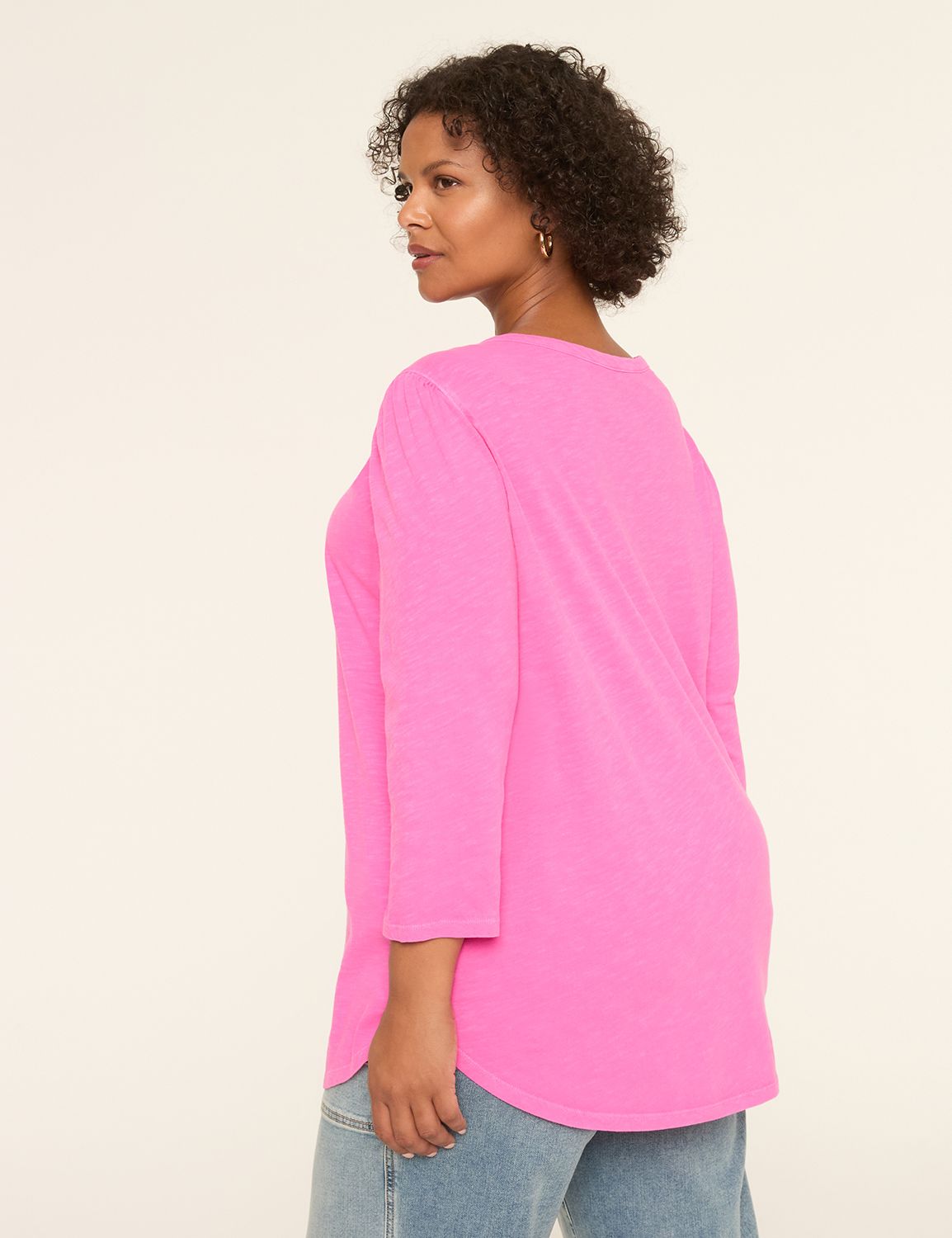 3/4 Sleeve Ruched V-Neck Top w/ Was Product Image 2