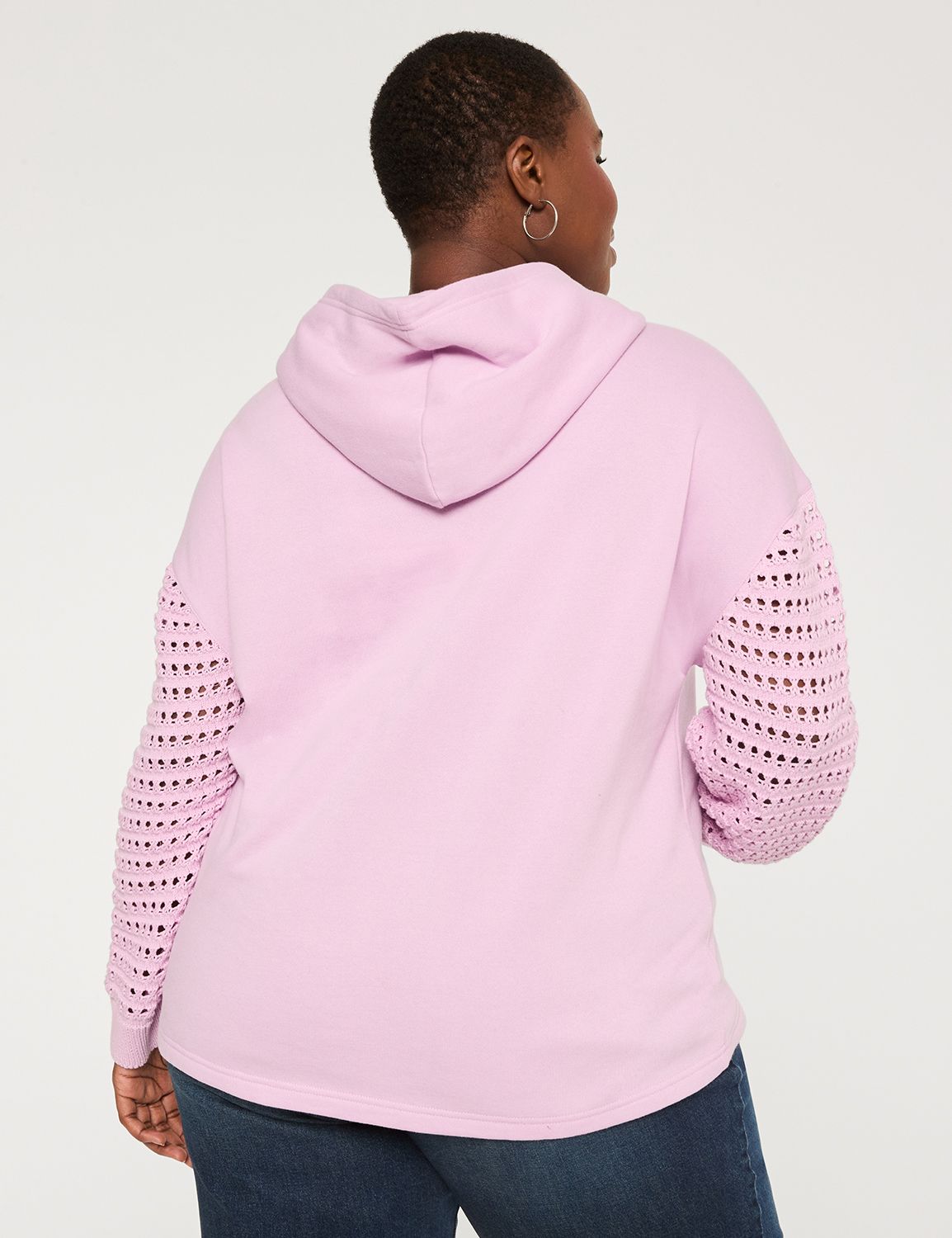 Crochet-Sleeve Hoodie Sweatshirt