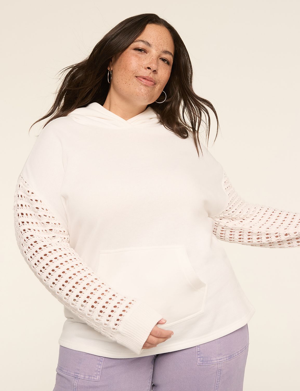 Crochet-Sleeve Hoodie Sweatshirt