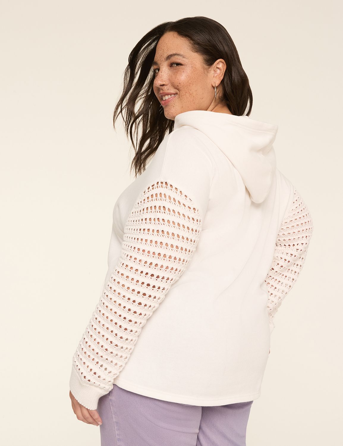 Crochet-Sleeve Hoodie Sweatshirt