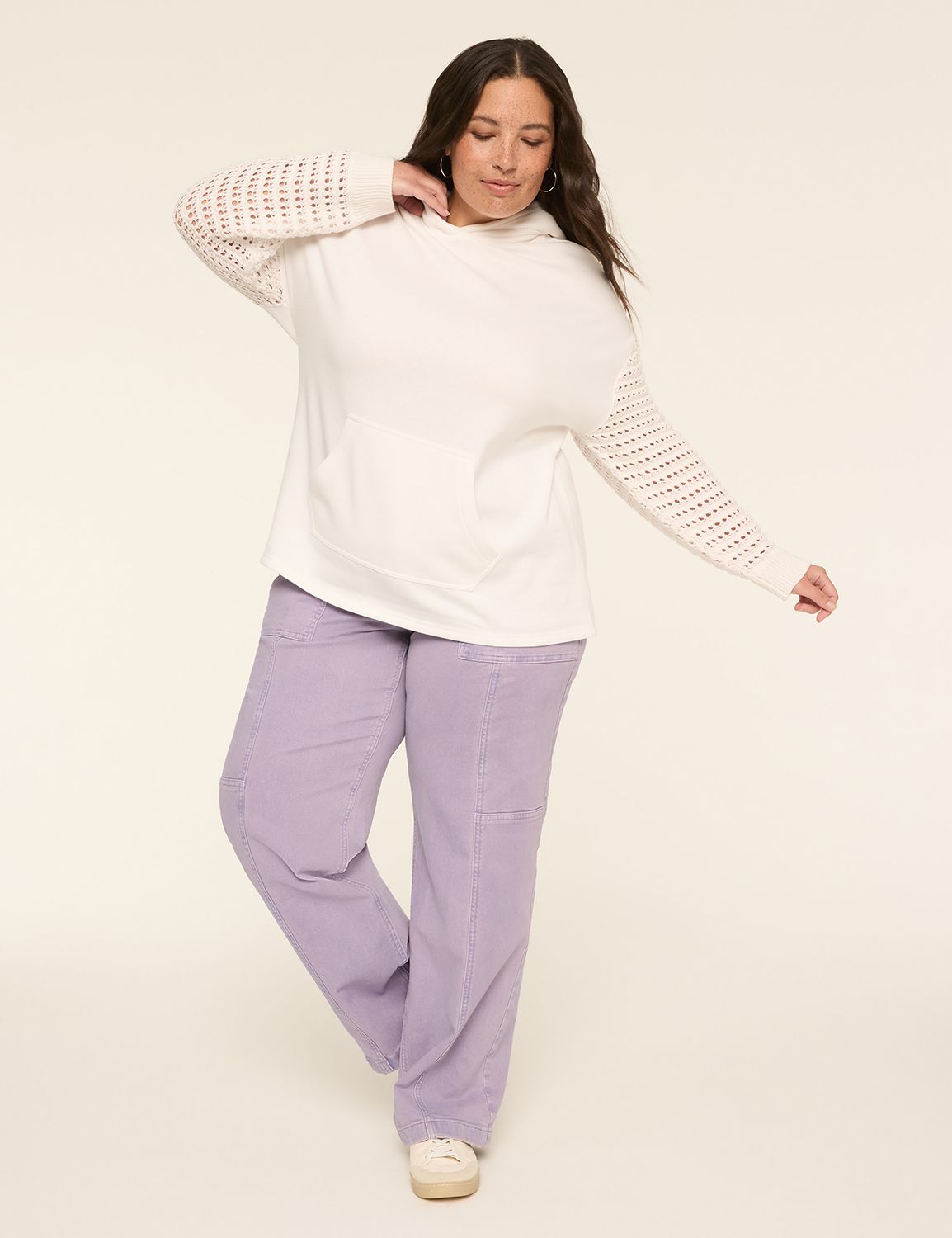 Crochet Sleeve Dropped Shoulder Hoo Product Image 3
