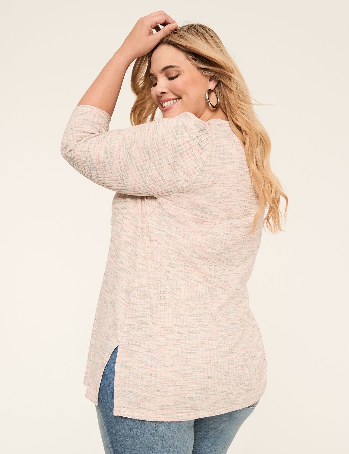 3/4-Sleeve V-Neck Lace-Up Top