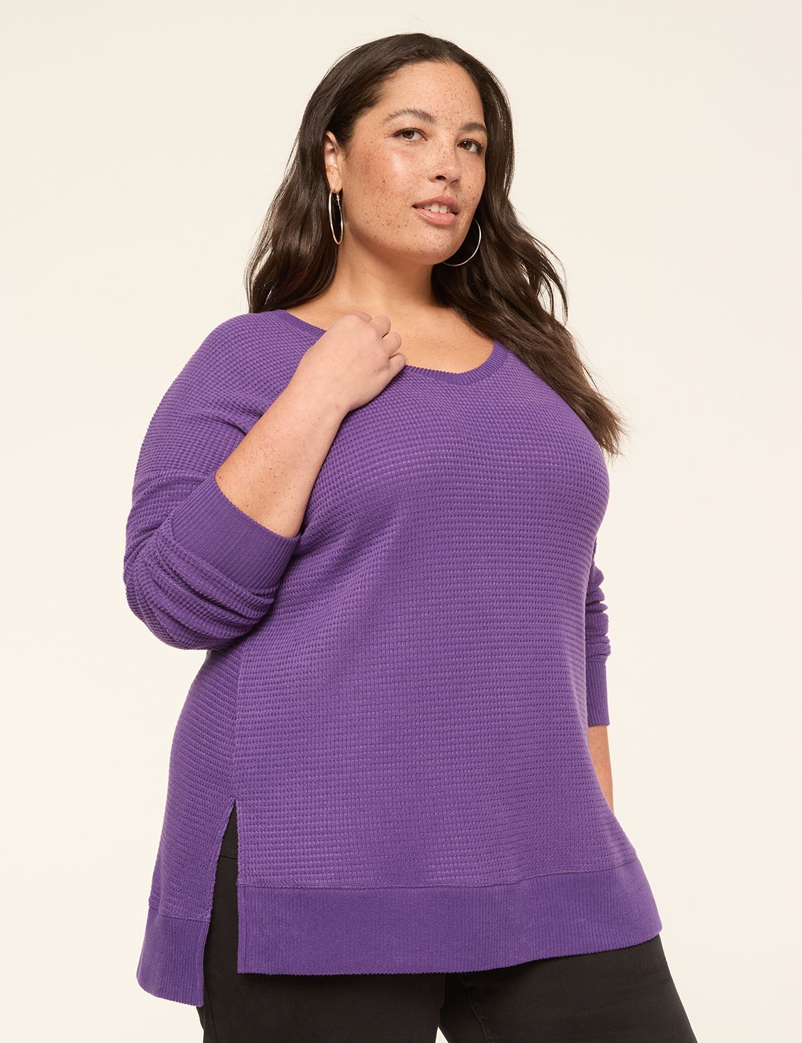 pheeny ◇ Big waffle V neck L/S (BRN) PHEENY/BIG WAFFLE V NECK L/S (BLACK)(2)