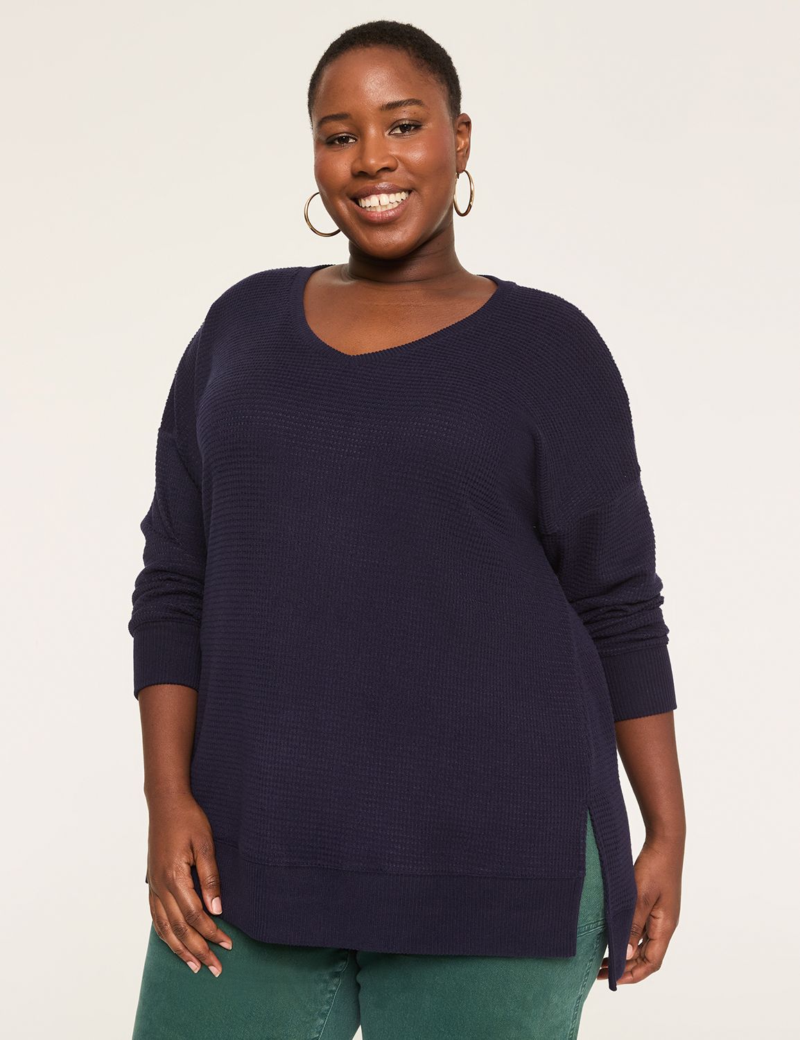 Long Sleeve V-Neck Waffle Top S 114 Product Image 1