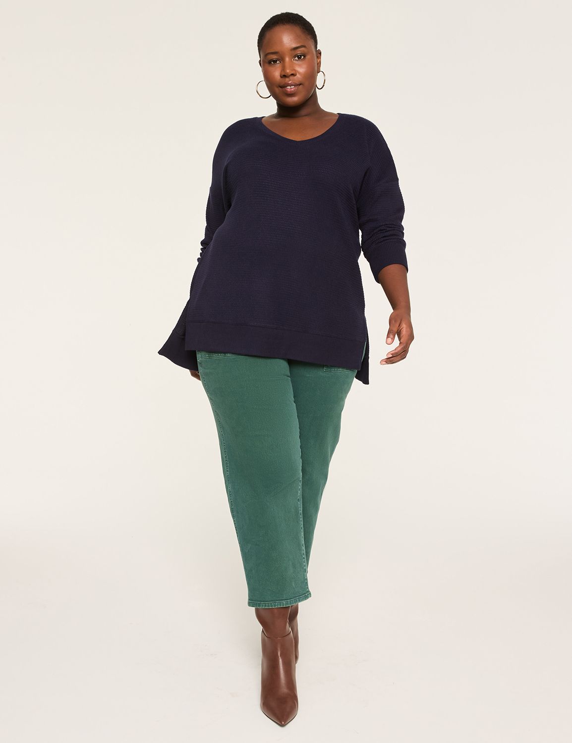 Long Sleeve V-Neck Waffle Top S 114 Product Image 3