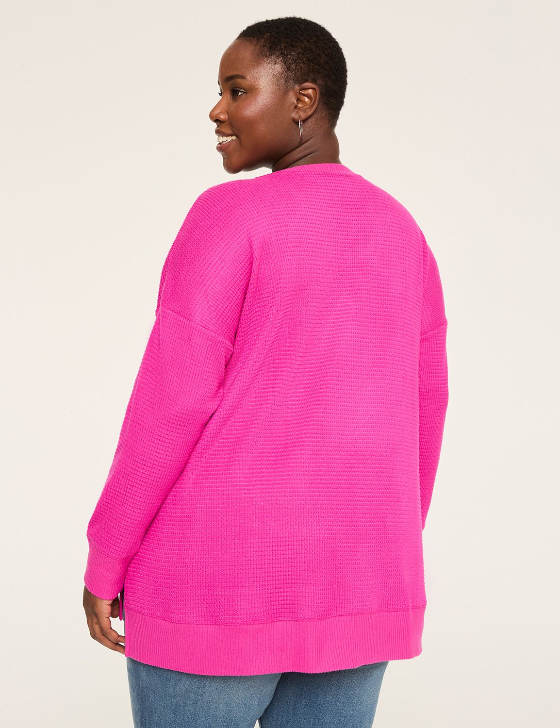Long Sleeve V-Neck Waffle Top S 114 | LaneBryant