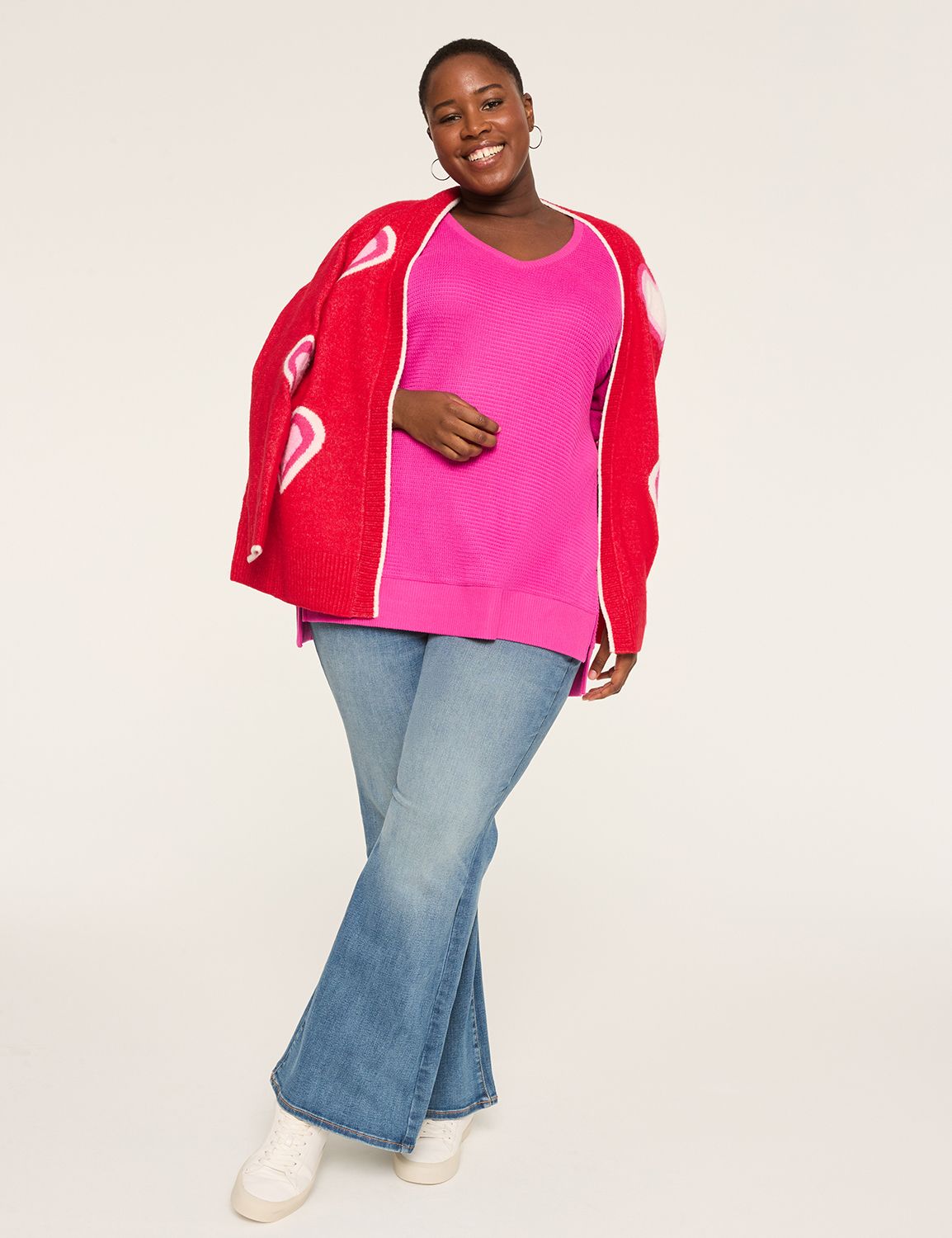 Long Sleeve V-Neck Waffle Top S 114 | LaneBryant
