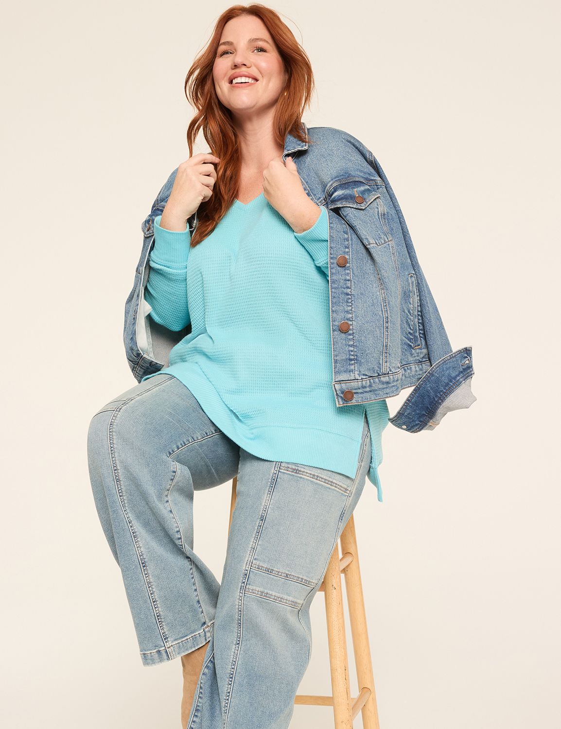 Long Sleeve V-Neck Waffle Top S 114 Product Image 3
