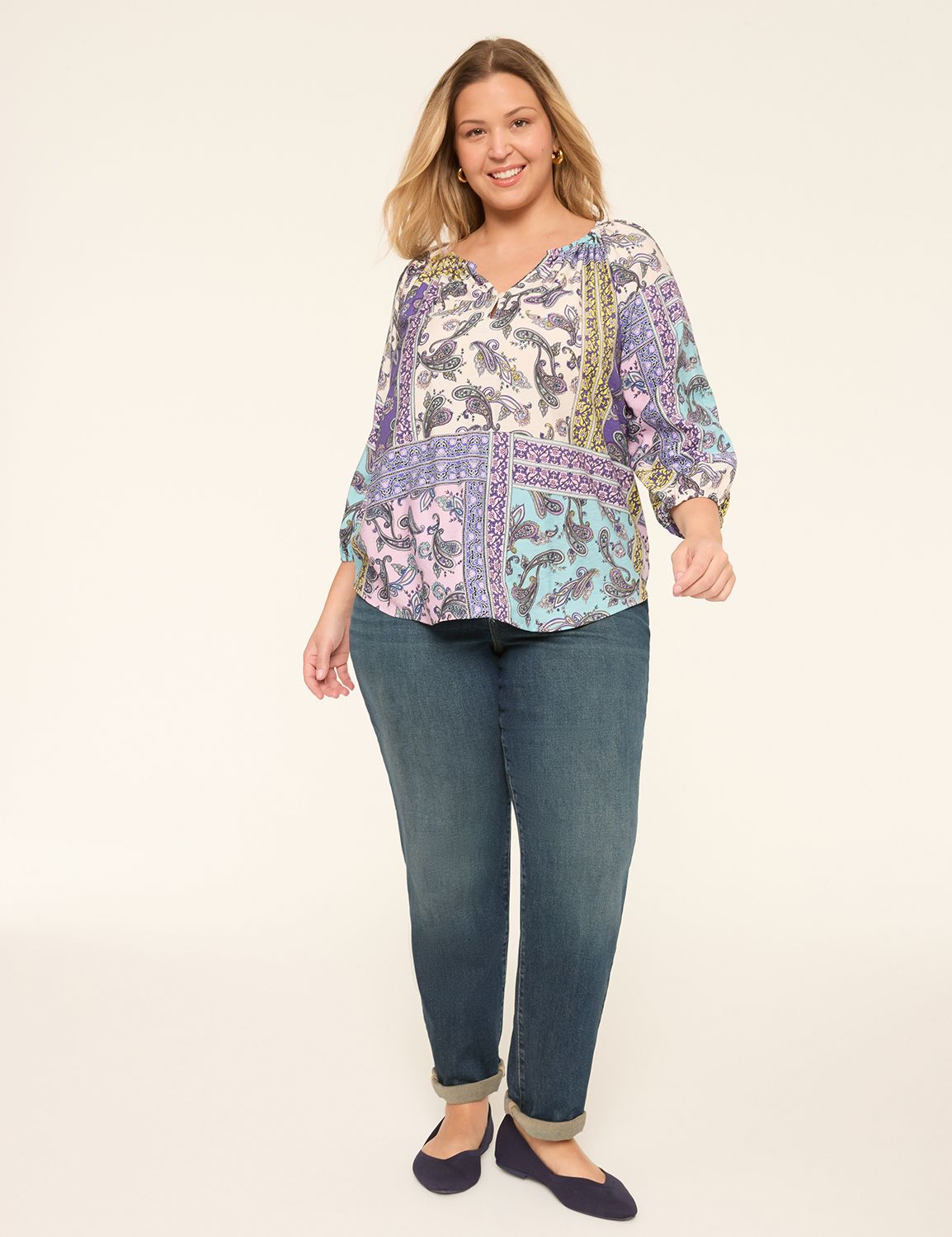 Classic 3/4 Raglan Sleeve Split Nec Product Image 3