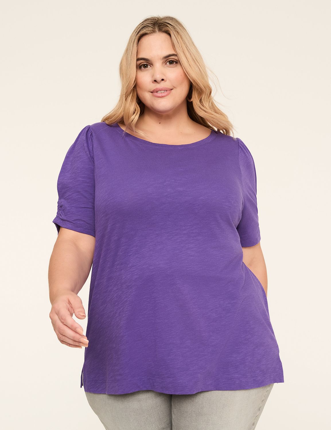 Elbow-Sleeve Boatneck Top