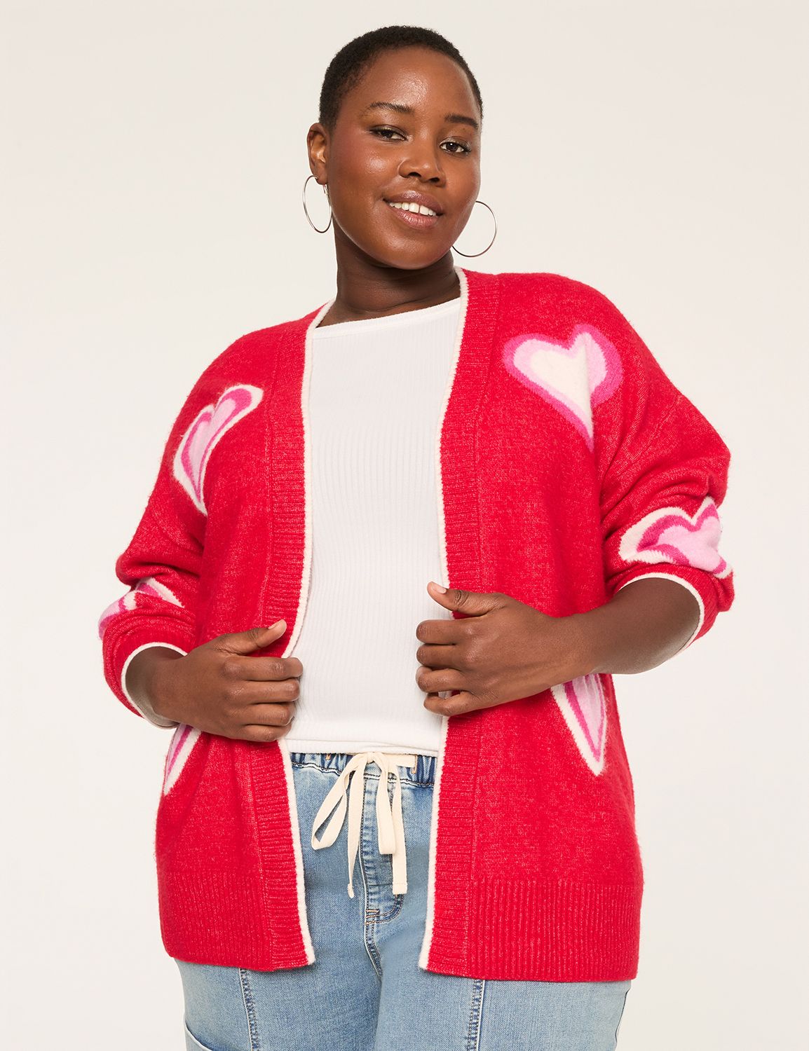 Long Sleeve Heart Open Front Cardig Product Image 1