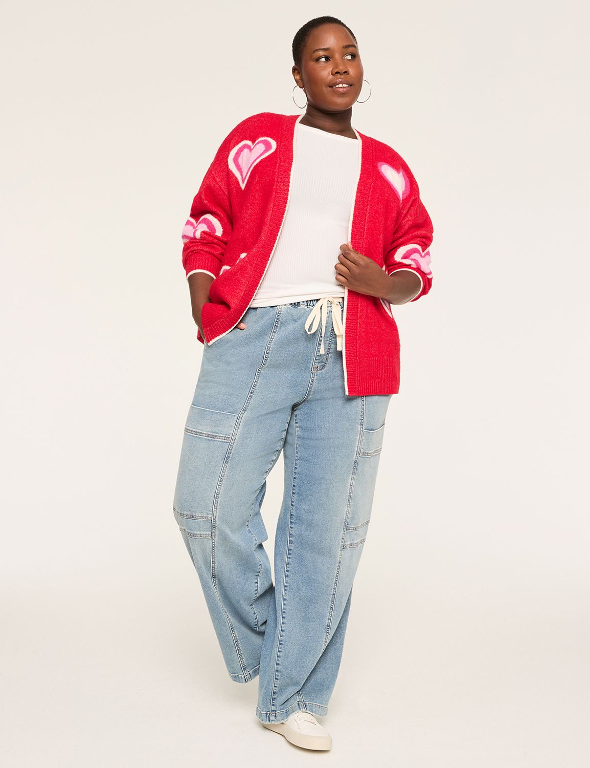 Long Sleeve Heart Open Front Cardig Product Image 3