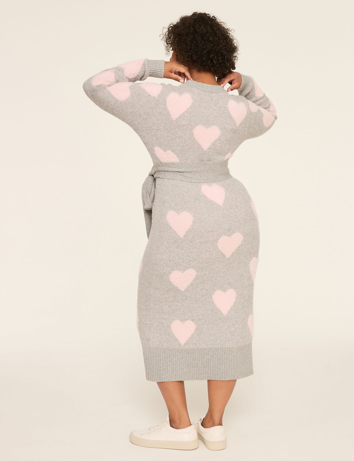 Textured Heart Print Midi Sweater Dress | LaneBryant