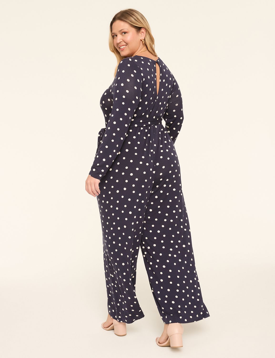 Long-Sleeve Wide Leg Jersey Jumpsuit