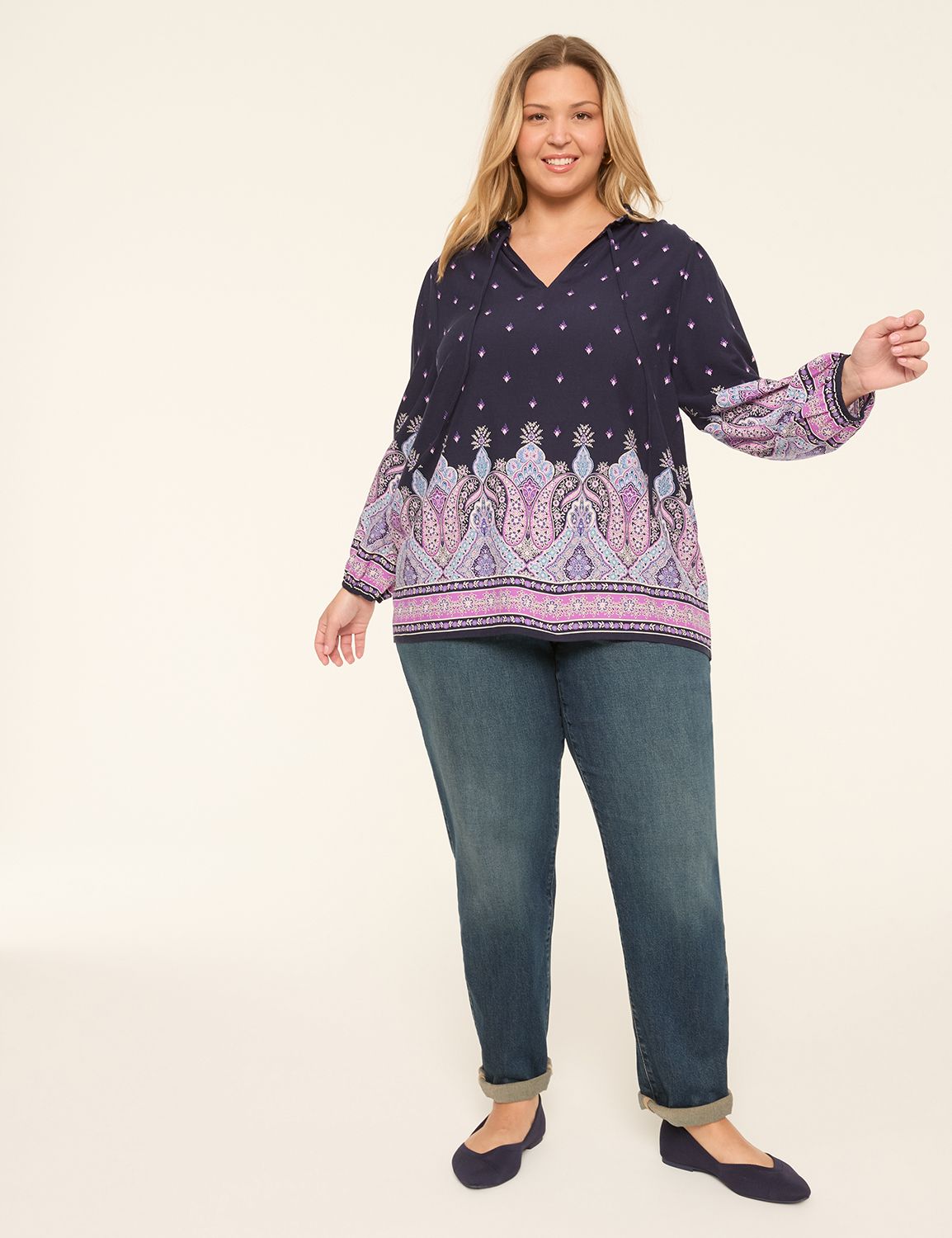 Classic LS Ruffle Neck Embellished Product Image 3