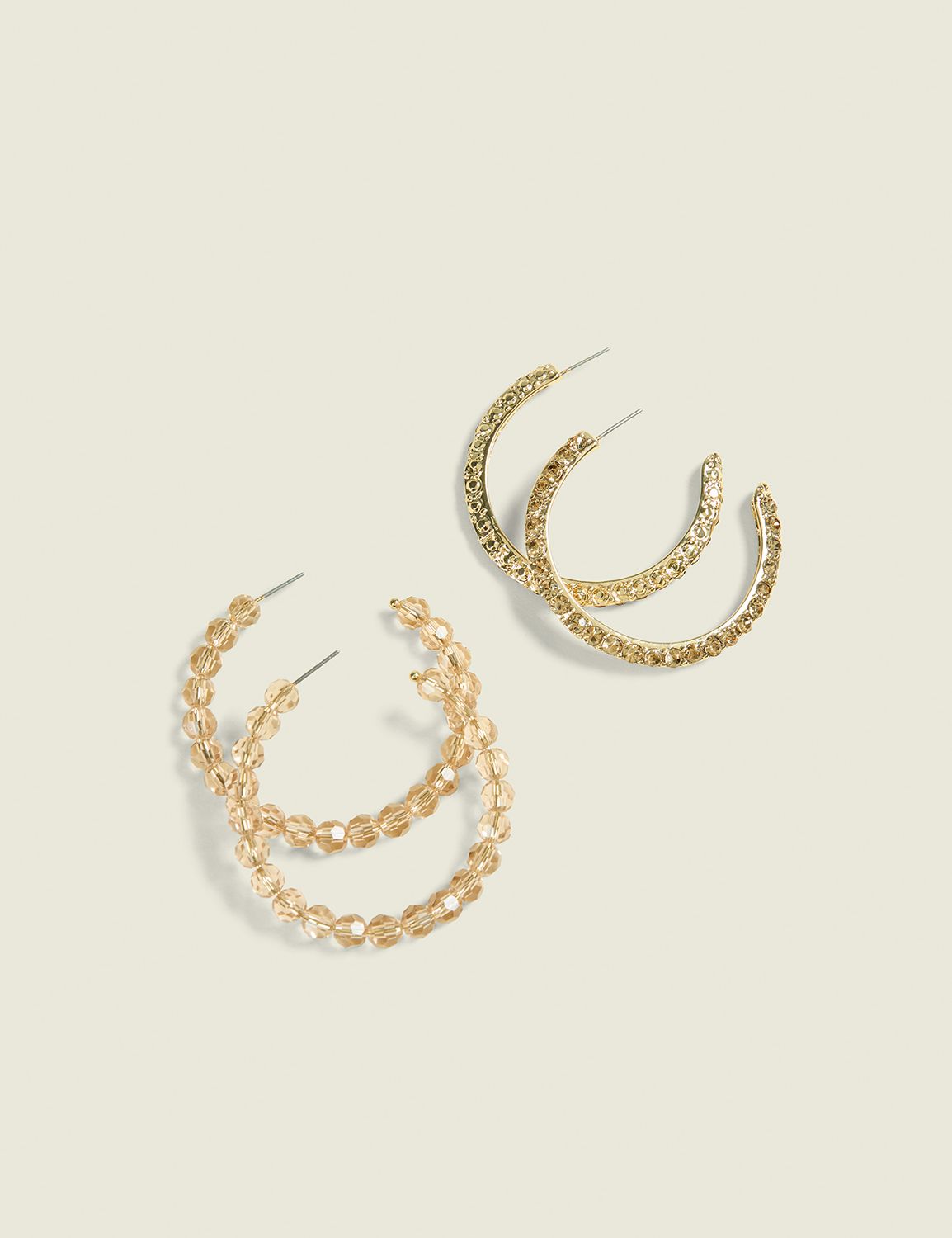 Neutral & Pave Bead Hoop Earring 2 Product Image 1