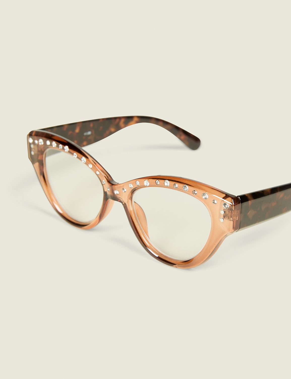 Brown Embellished Cateye Reading Glasses