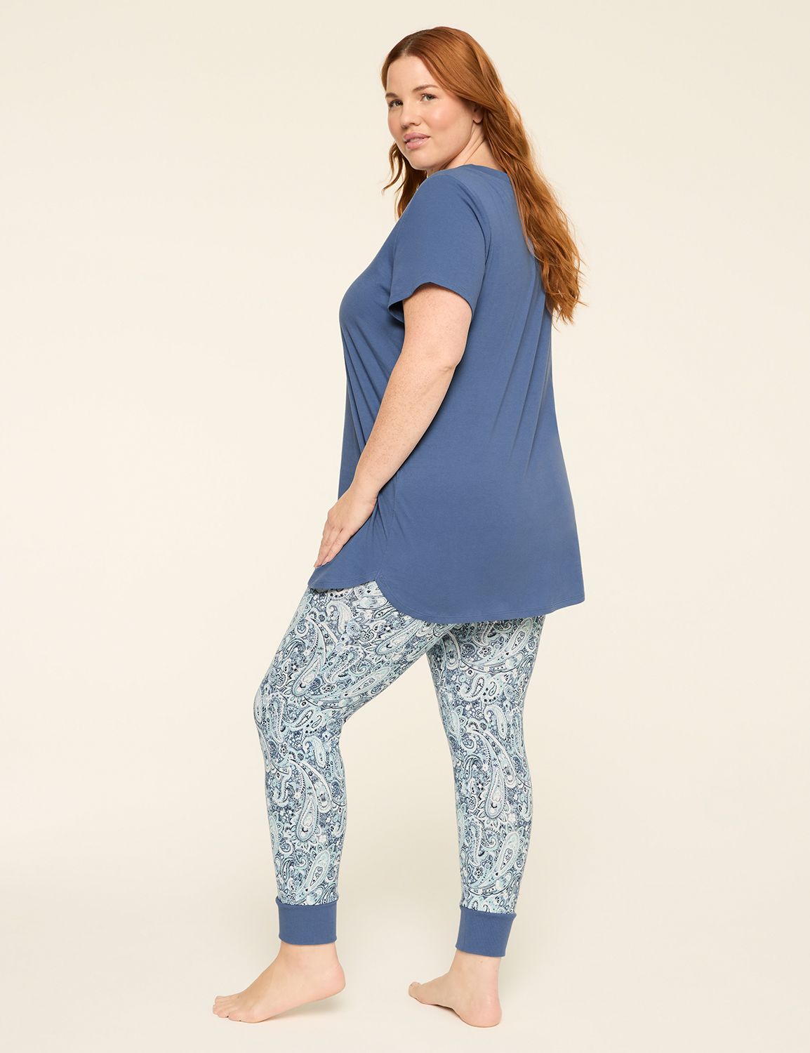 Comfy Cotton V-Neck Tunic Tee & Legging PJ Set