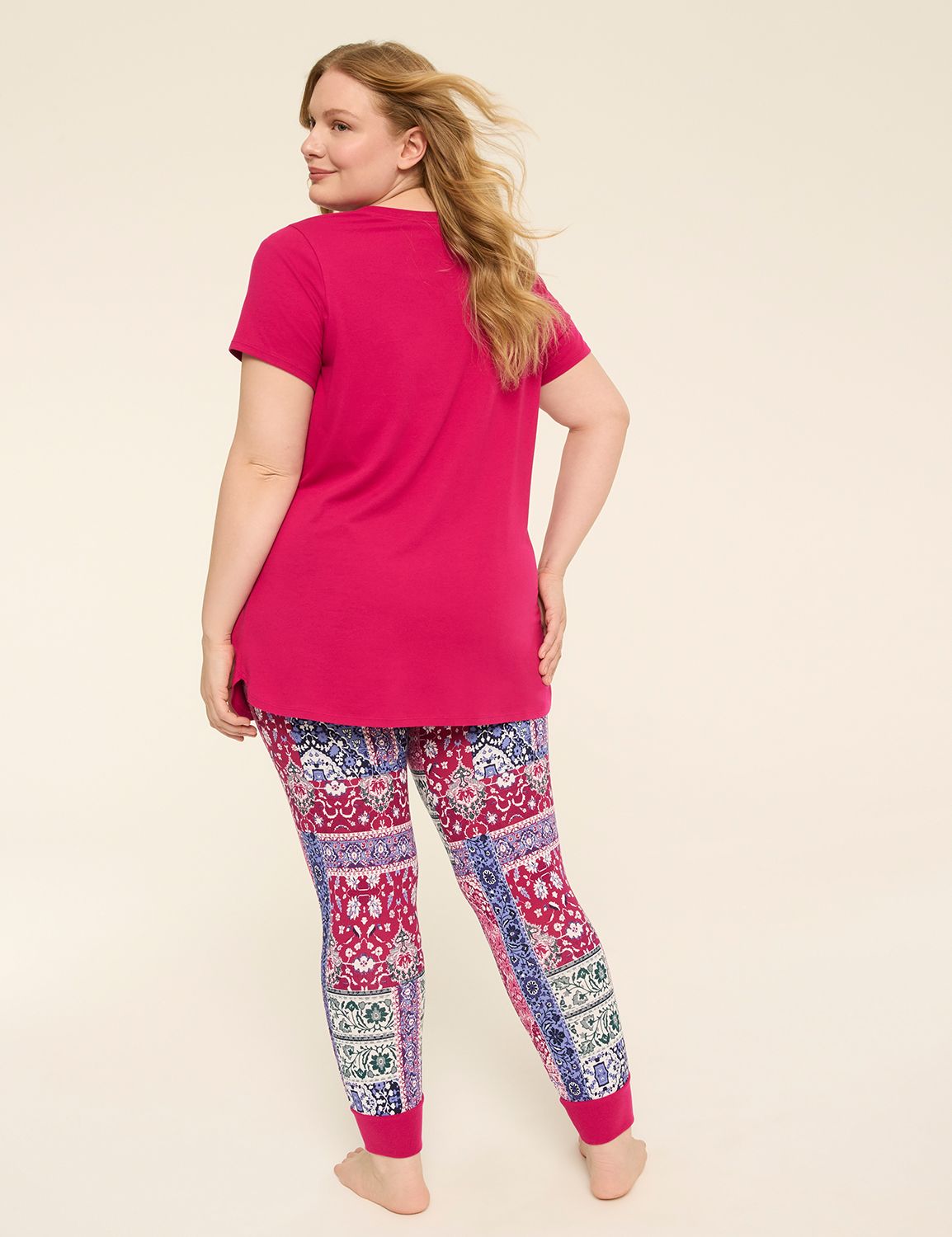 Comfy Cotton V-Neck Tunic Tee & Legging PJ Set