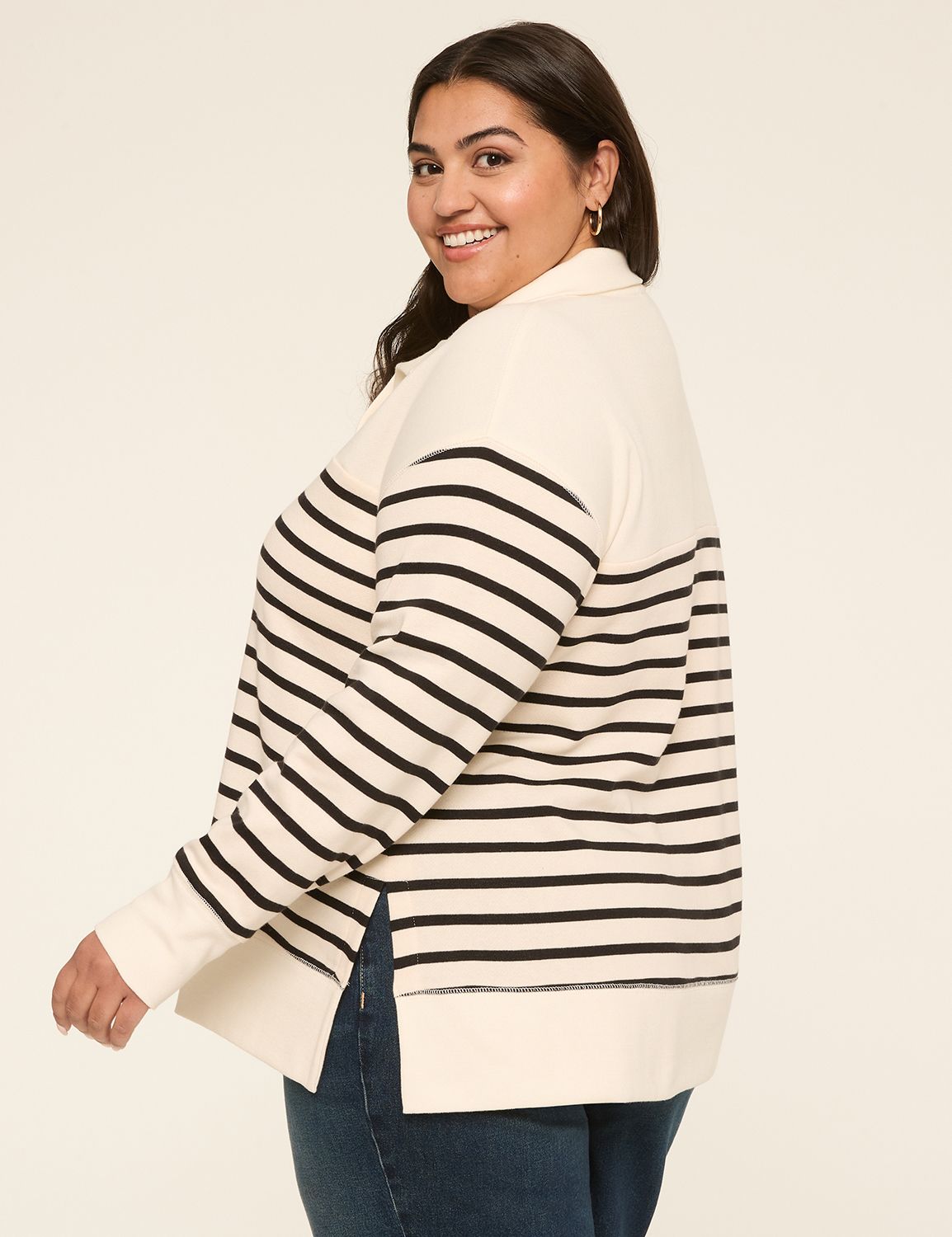 Long-Sleeve Notched Collar Sweatshirt