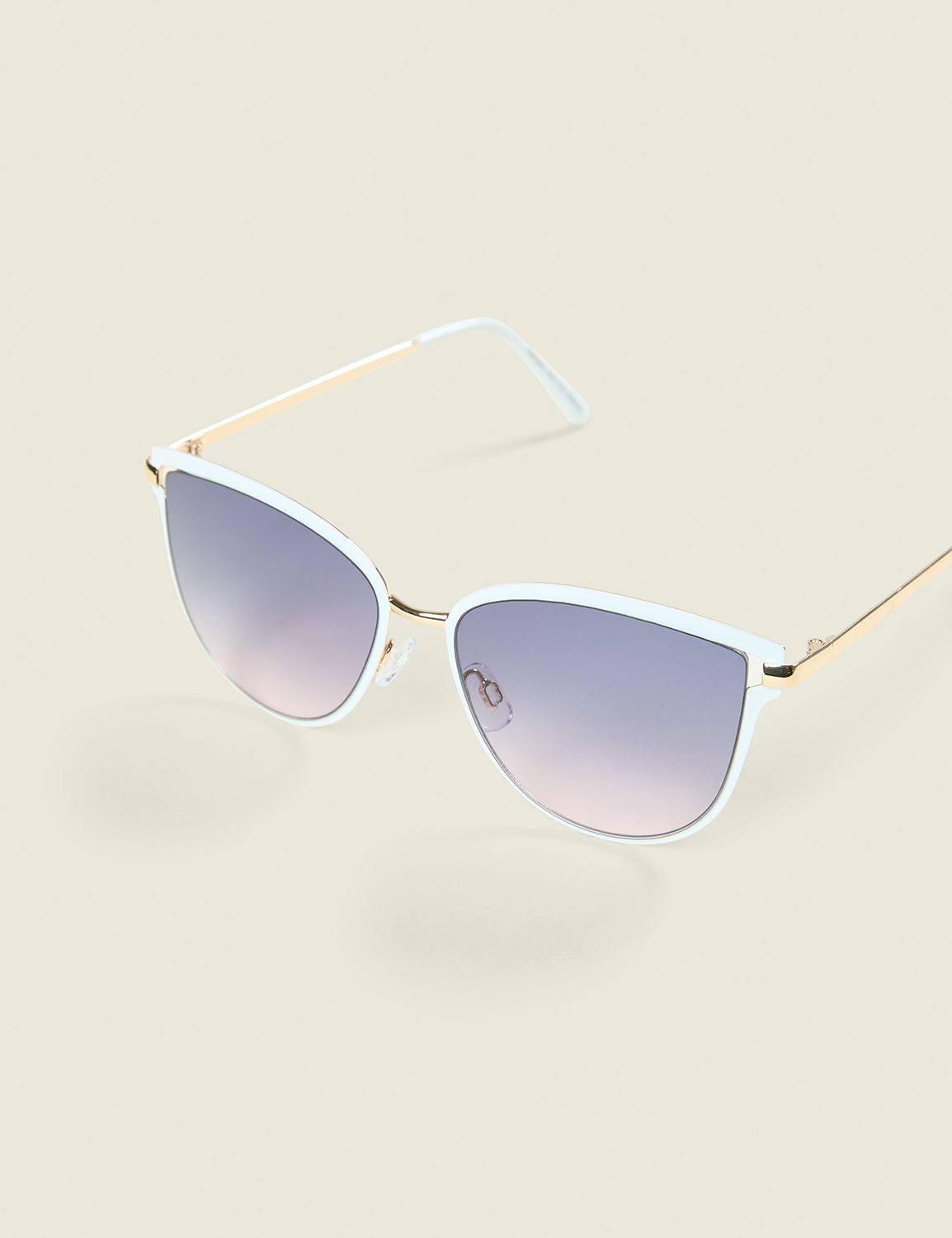 White & Goldtone Cateye Sunglasses