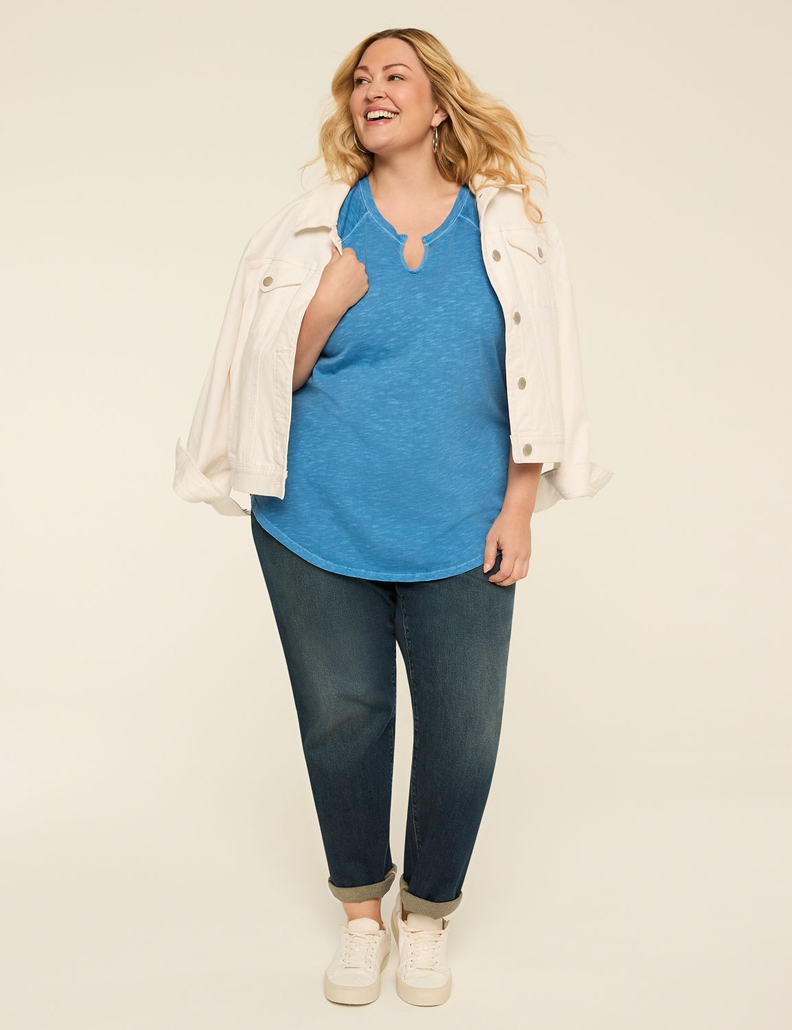 Casual Raglan Sleeve Notch Neck Top Product Image 3