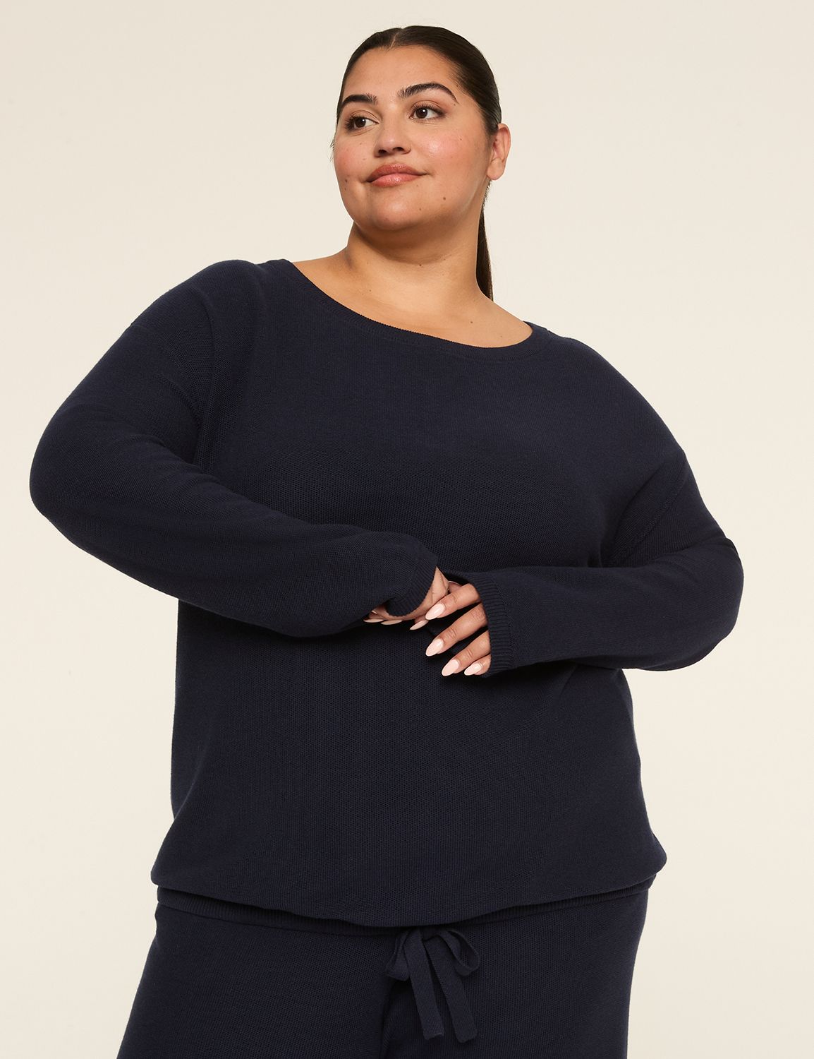 LIVI Boatneck Tie Hem Sweater