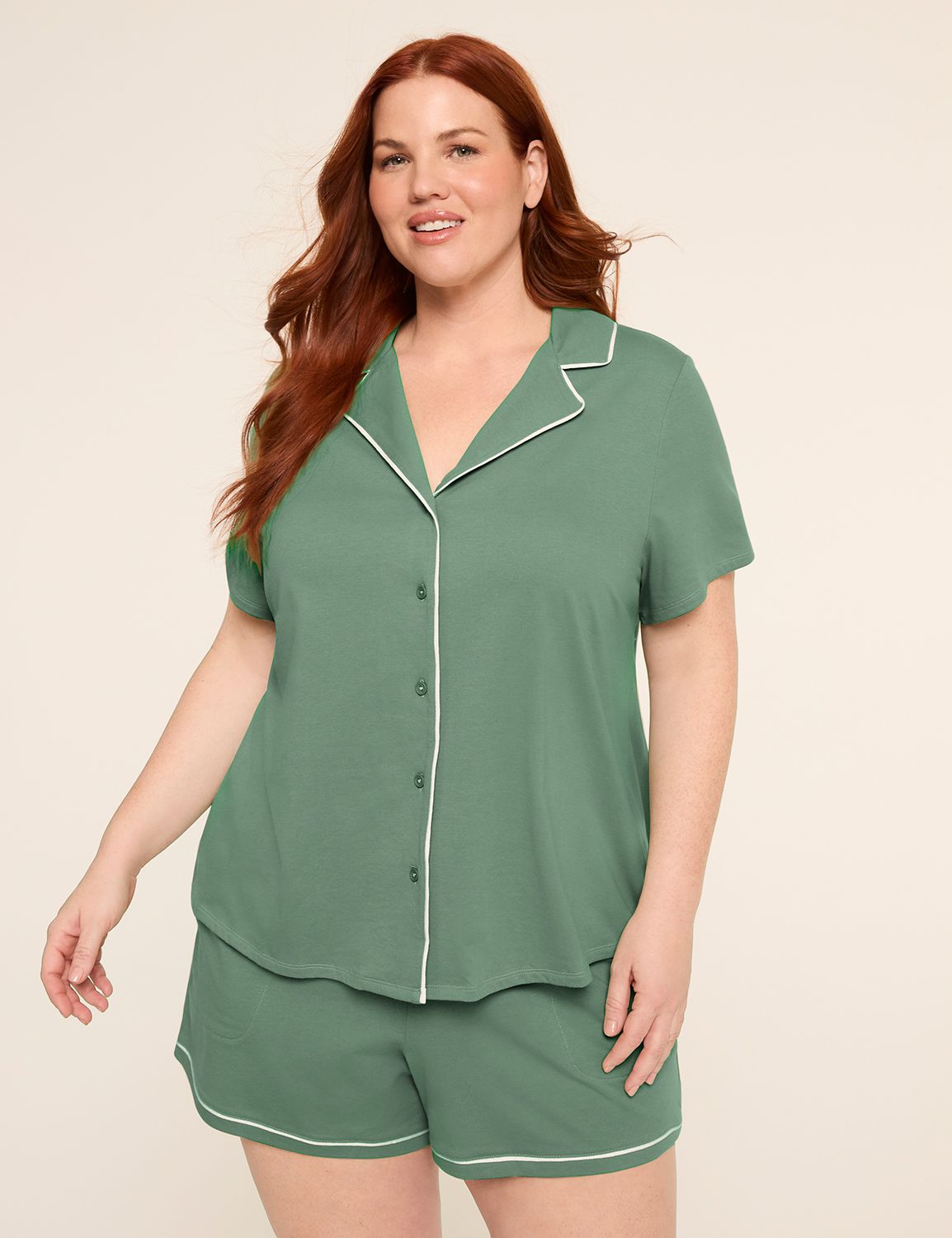 Comfy Cotton Notch-Neck Shirt & Short PJ Set