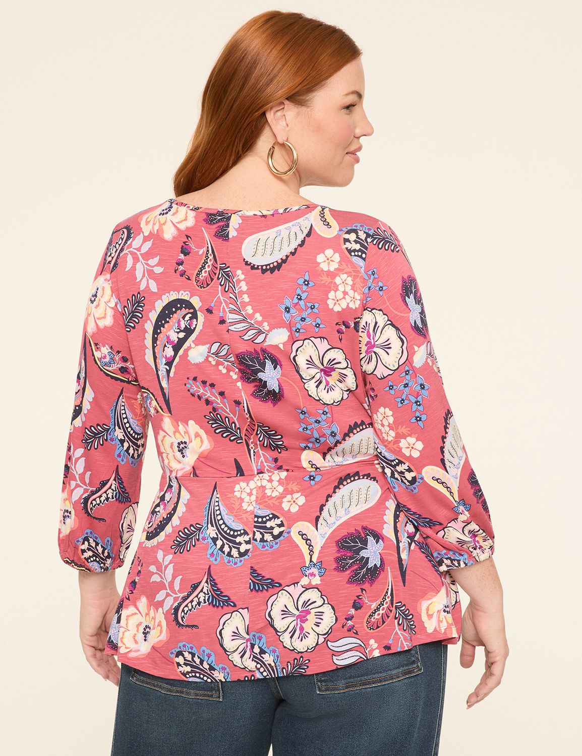 3/4 Sleeve V-Neck Cinched Waist Top
