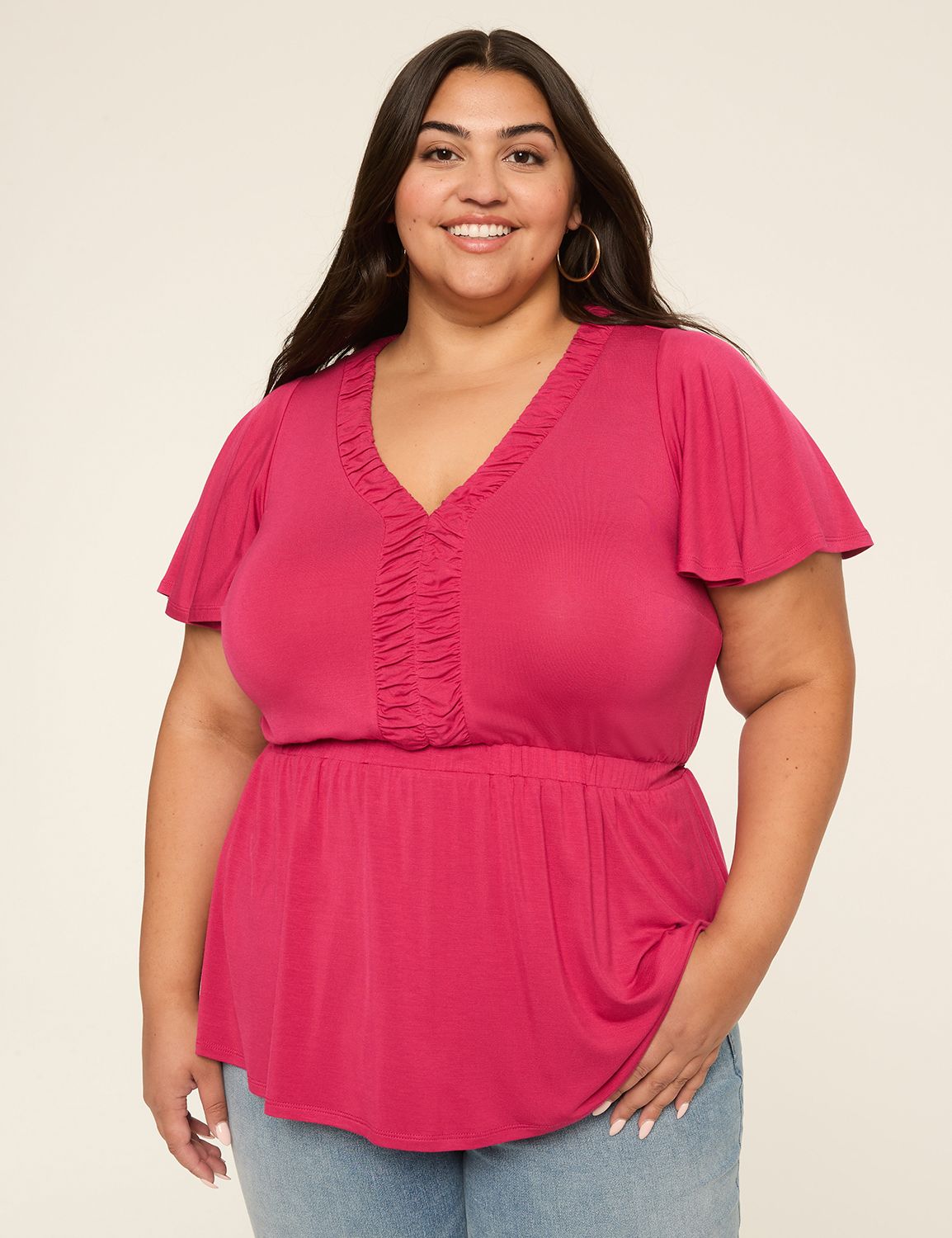 Short Flutter Sleeve V-Neck Top