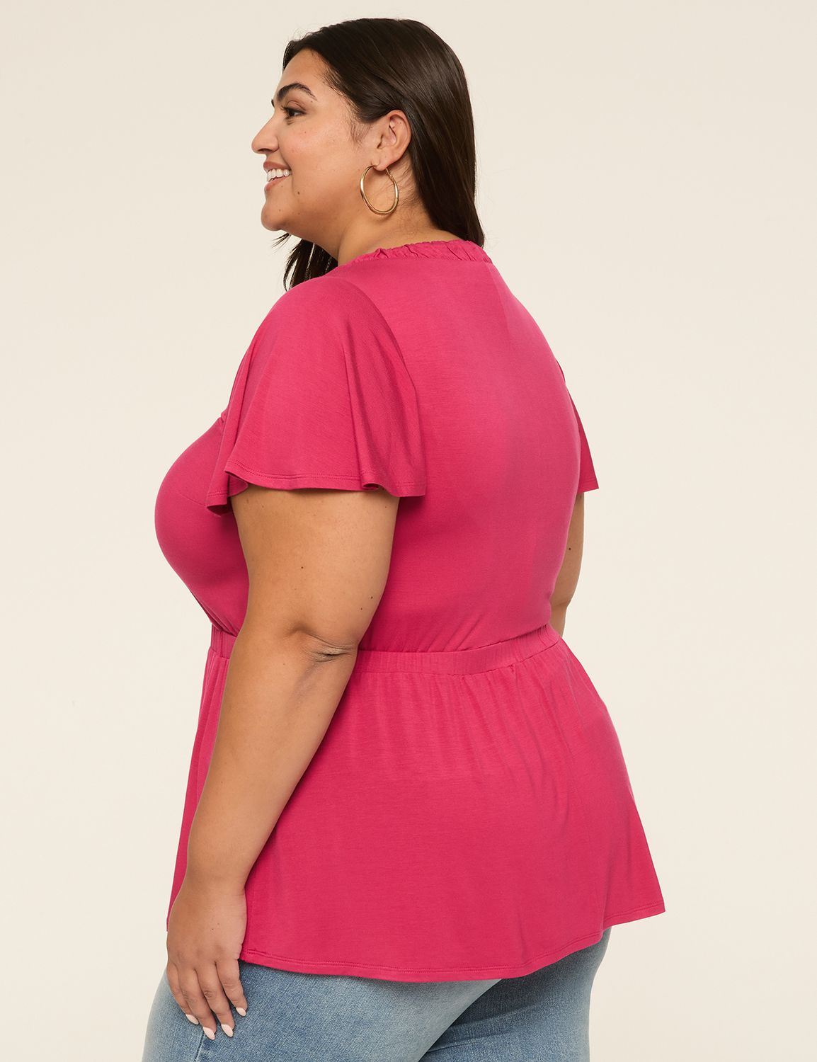 Short Flutter Sleeve V-Neck Top