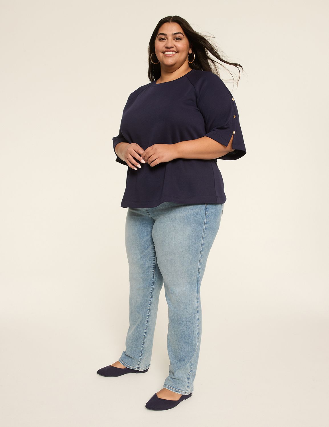 3/4 Raglan Split Sleeve w/ Buttons Product Image 3