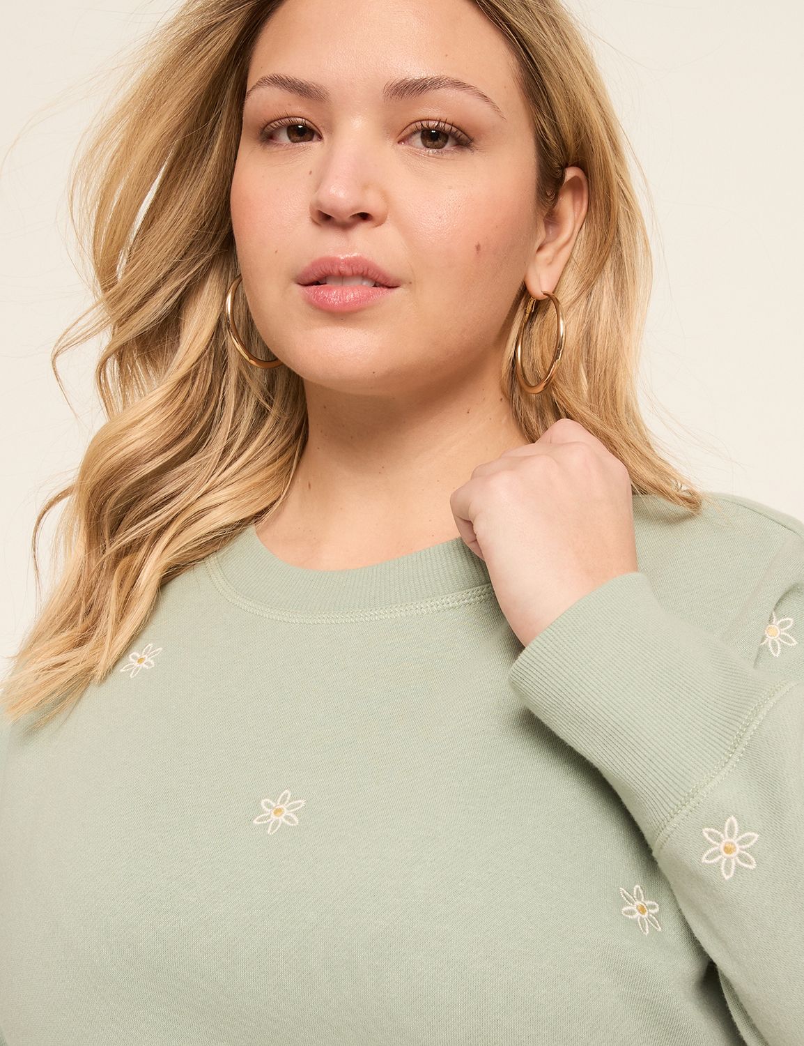 Long Sleeve Crew Neck Embroidered F Product Image 4
