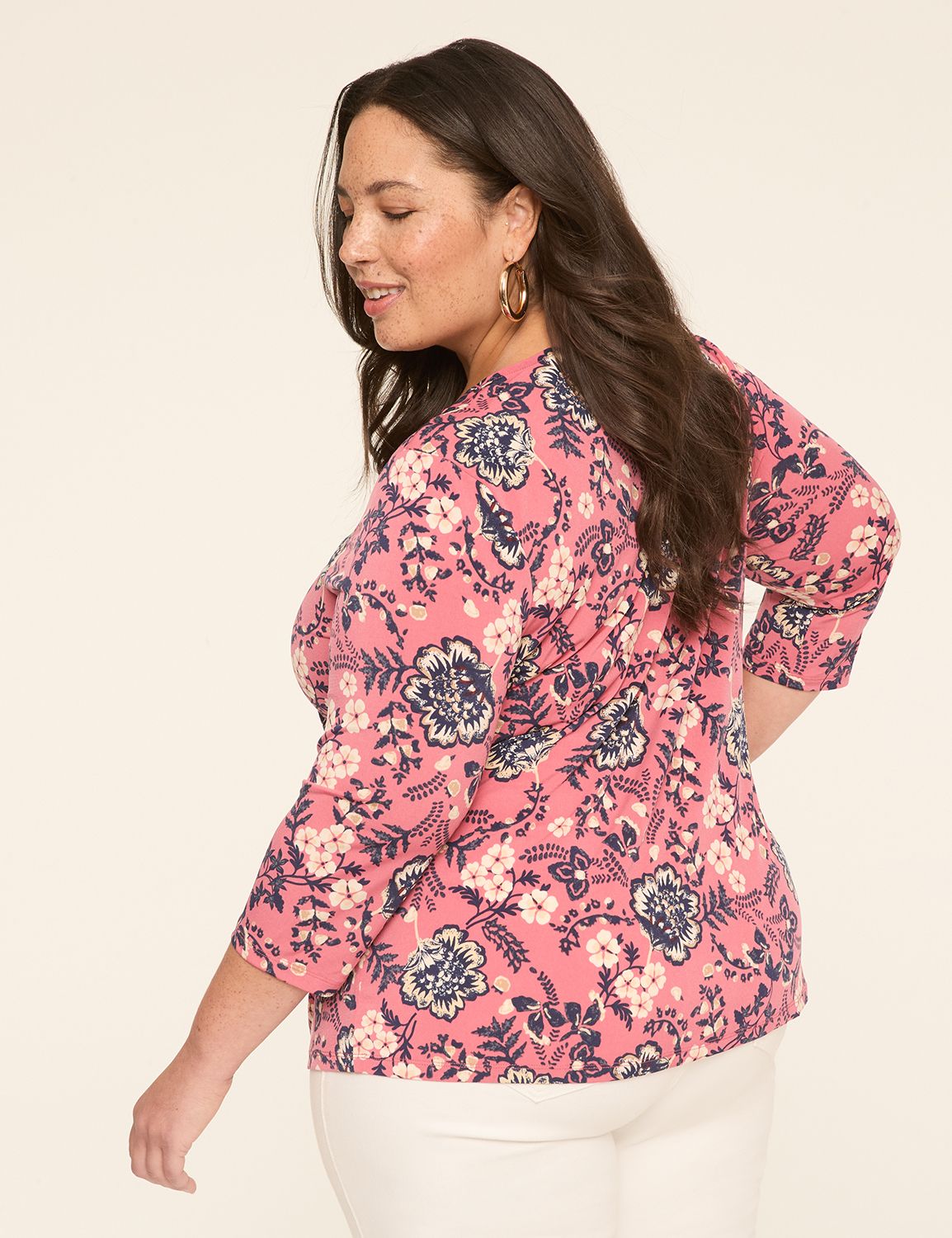 Swing 3/4-Sleeve Pleat-Front Top