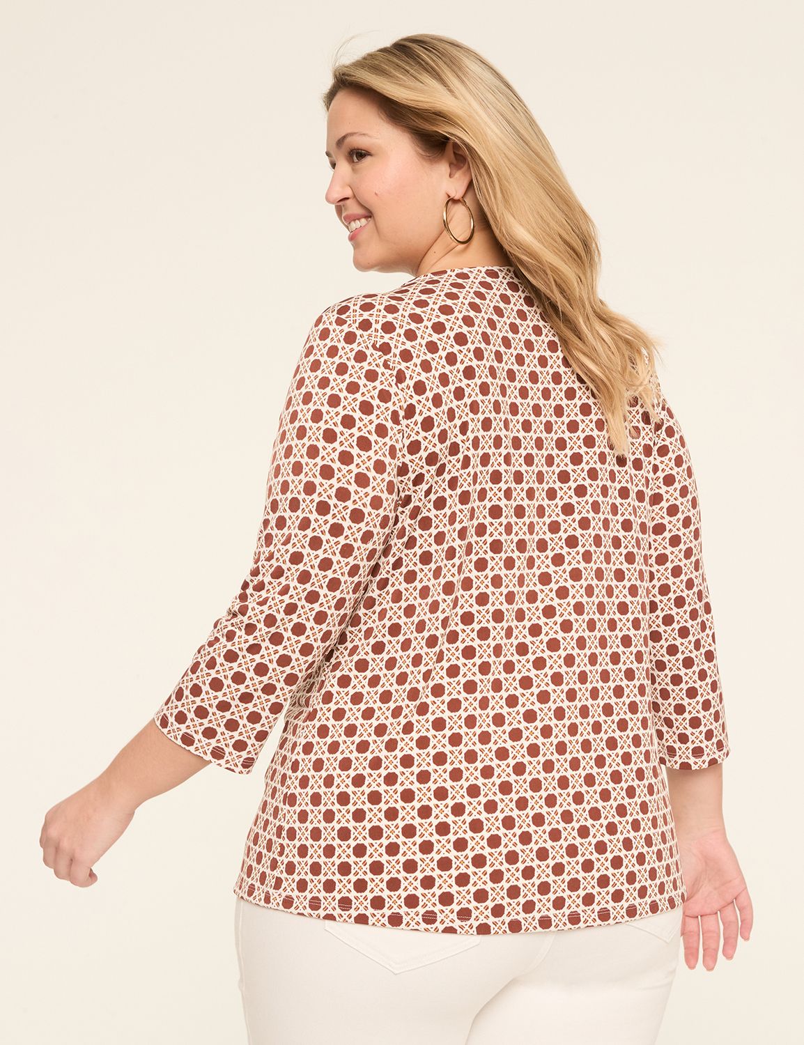 Swing 3/4 Sleeve V Neck Pleat Front Product Image 2