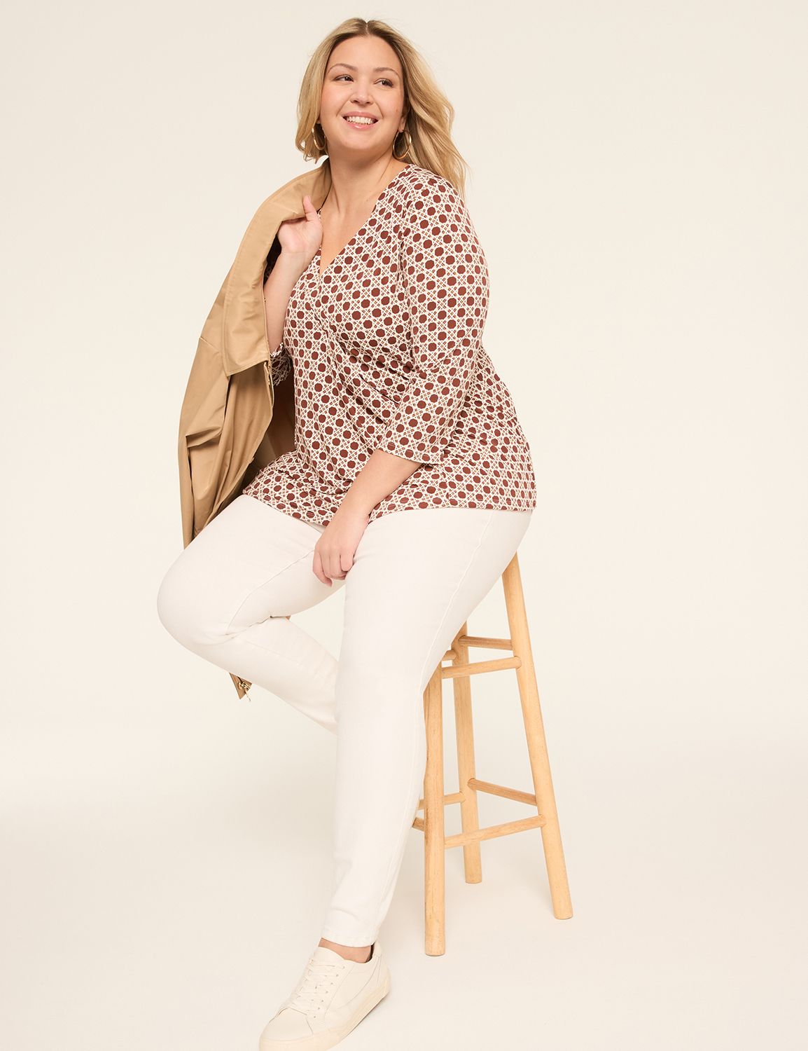 Swing 3/4 Sleeve V Neck Pleat Front Product Image 3