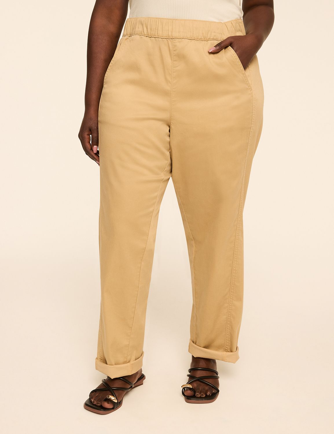 Pull-On Sateen Chino Ankle Pant