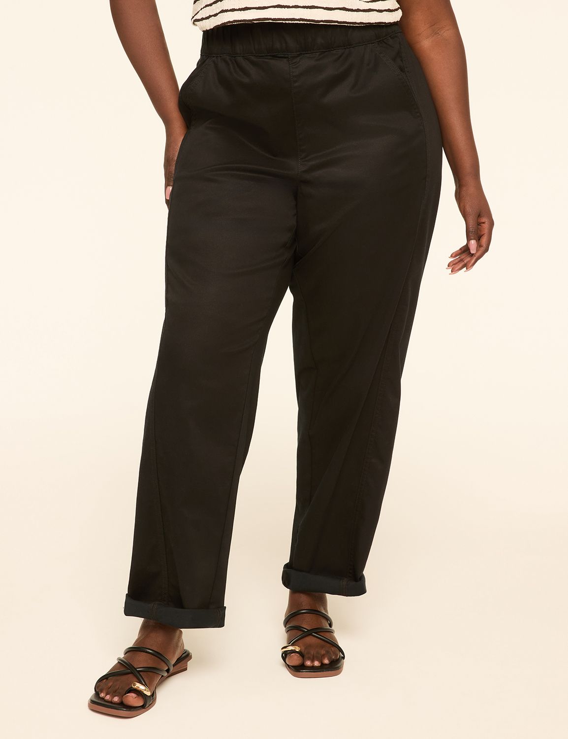 Pull-On Sateen Chino Ankle Pant