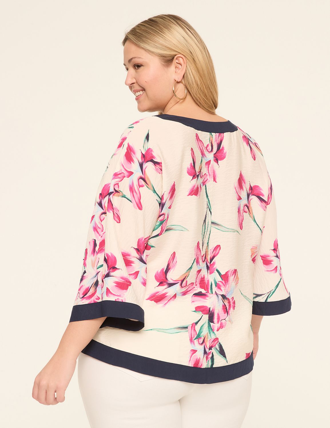 3/4 Dolman-Sleeve V-Neck Popover Top