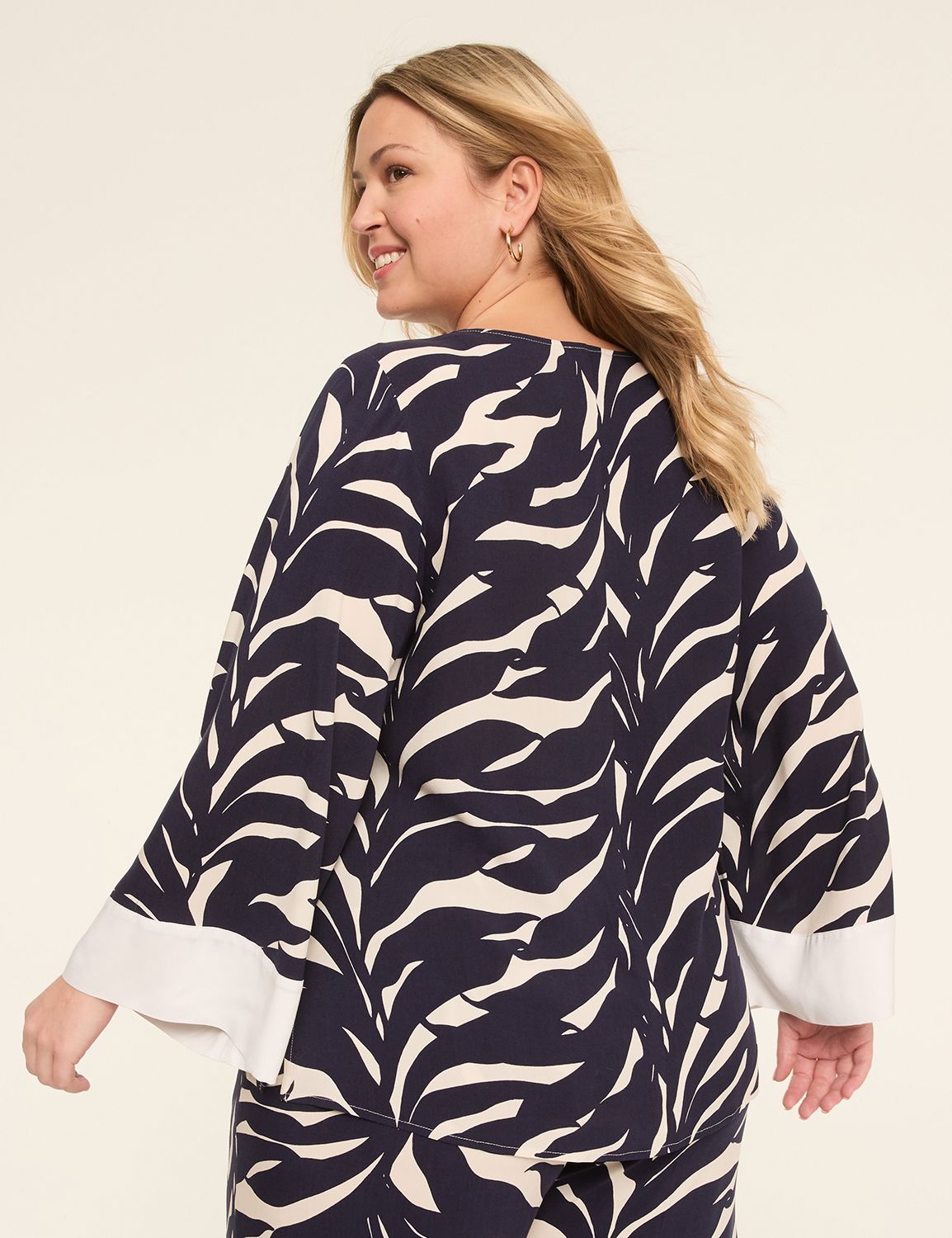 Long-Sleeve Tie-Neck Tunic Top