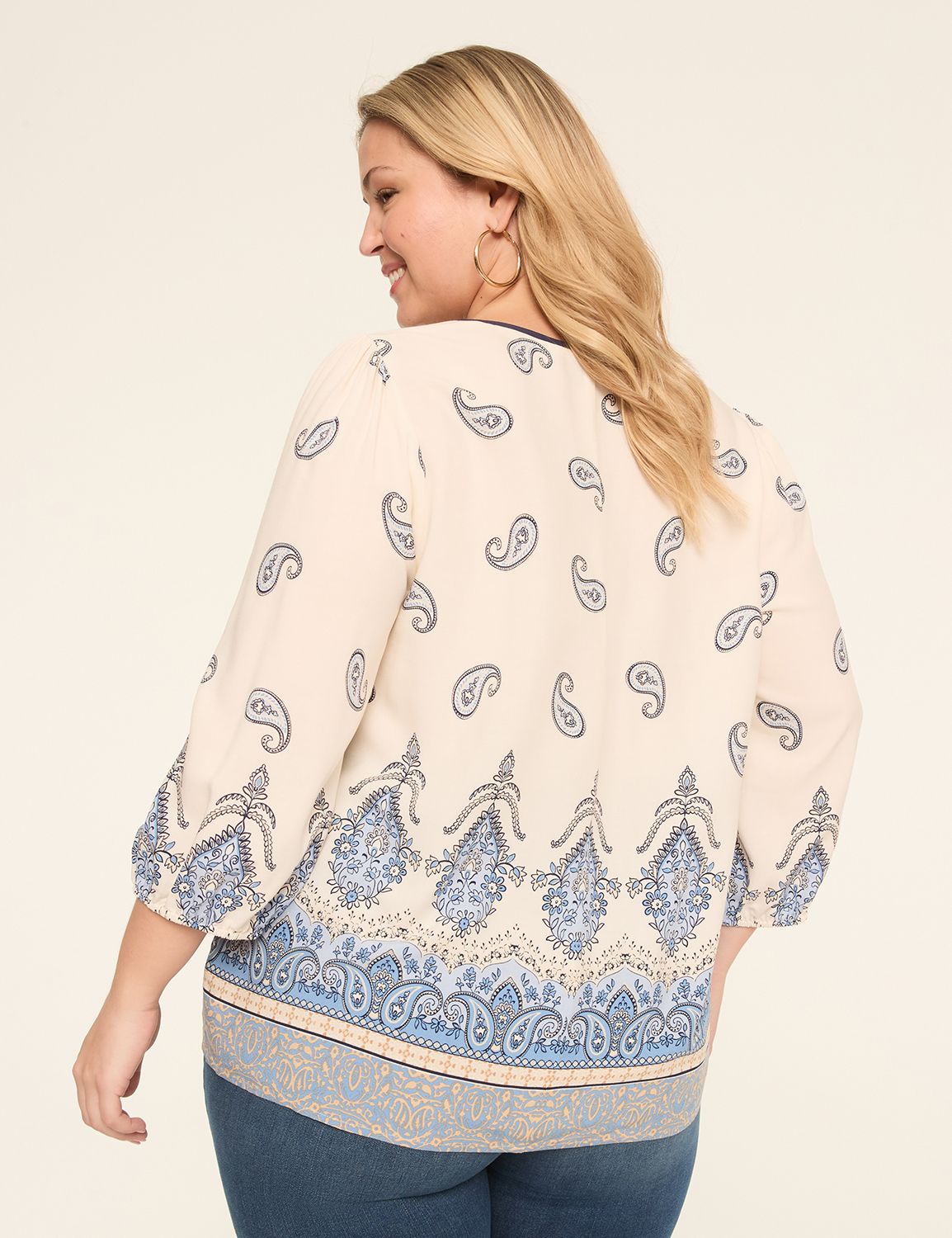 3/4-Sleeve Square-Neck Popover Blouse