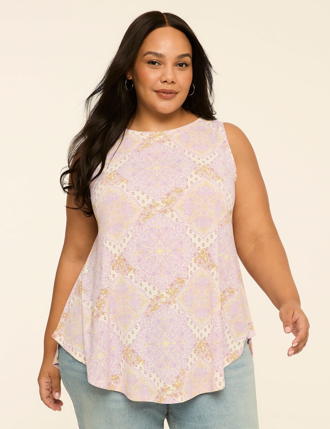 【人気商品】 ✴︎drawers Boat Neck Tanktop プラム NEW Sleeveless Boat Neck Swing Tank | LaneBryant
