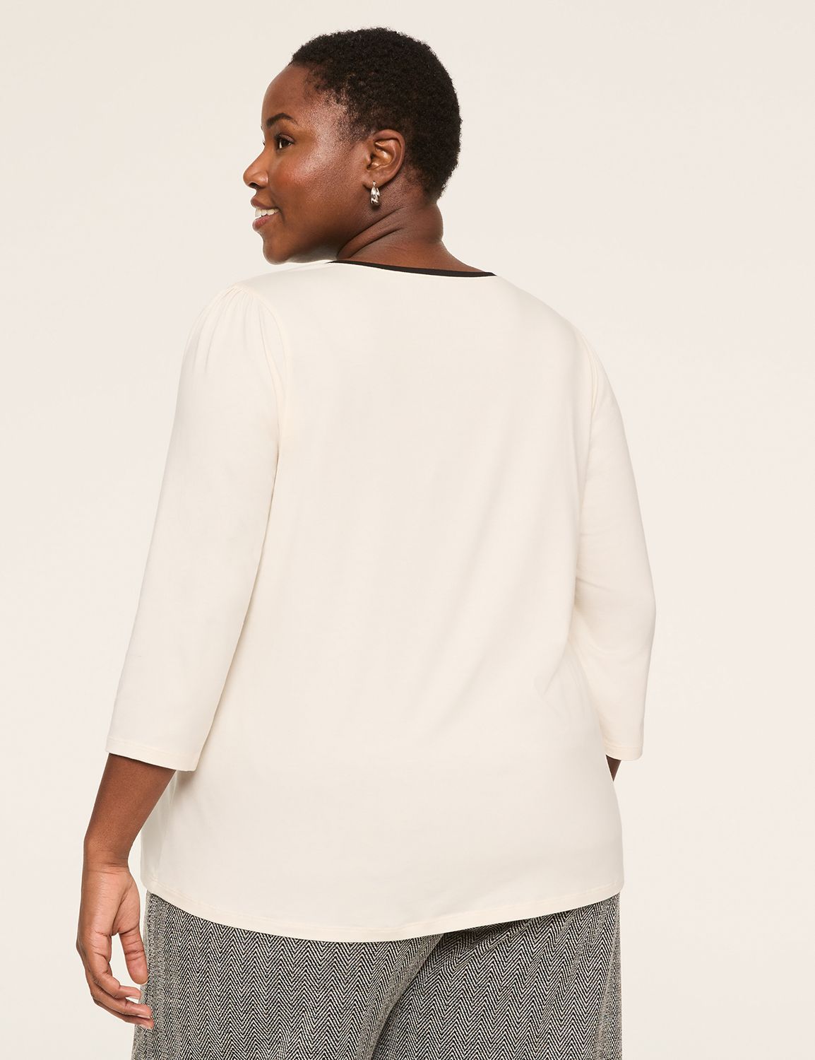 3/4-Sleeve Notch-Neck Keyhole Tee