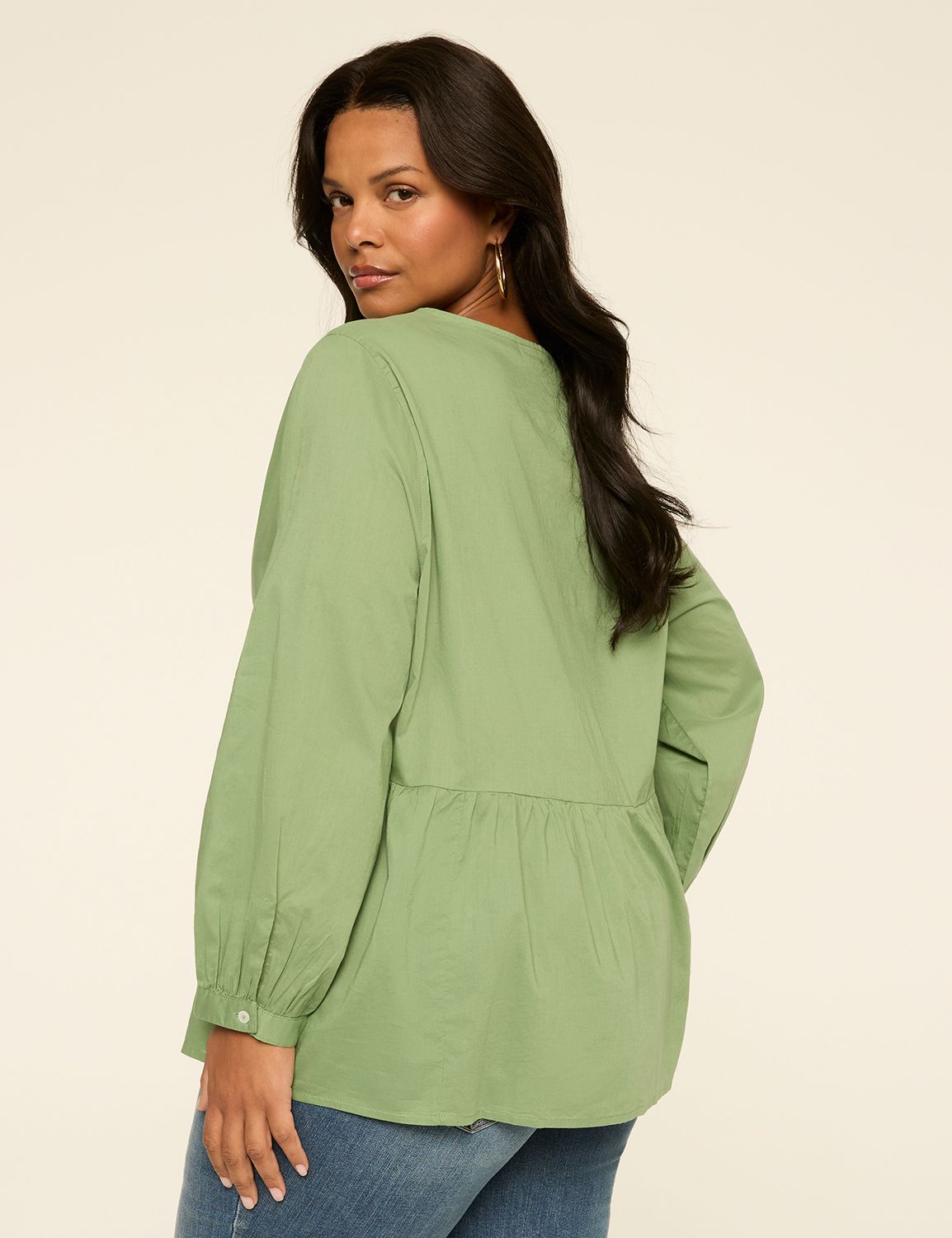 Long Sleeve V-Neck Popover Top
