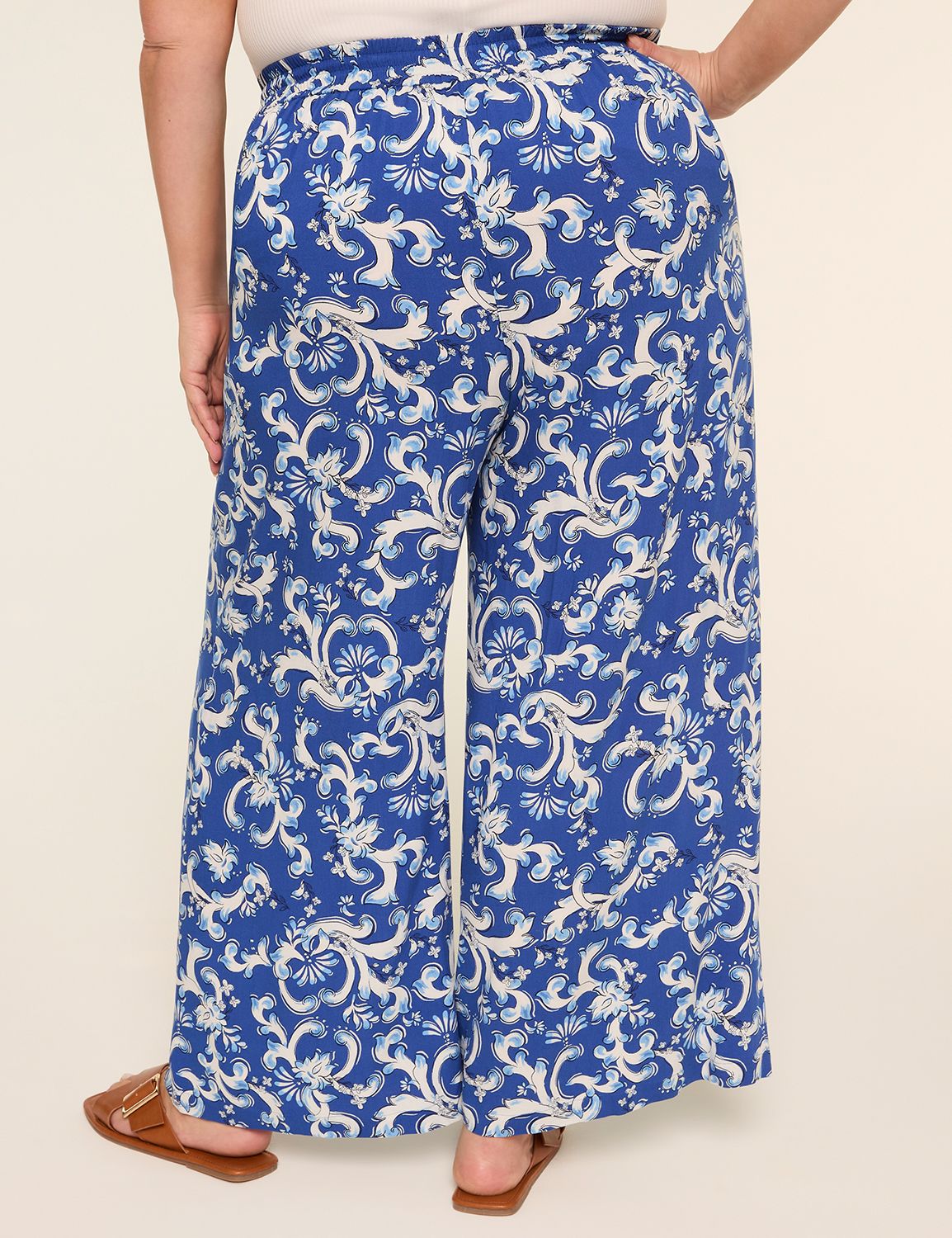 Pull-On Printed Wide Leg Pant
